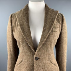 RALPH LAUREN Size 12 Brown Herringbone Lambswool Peak Lapel Jacket