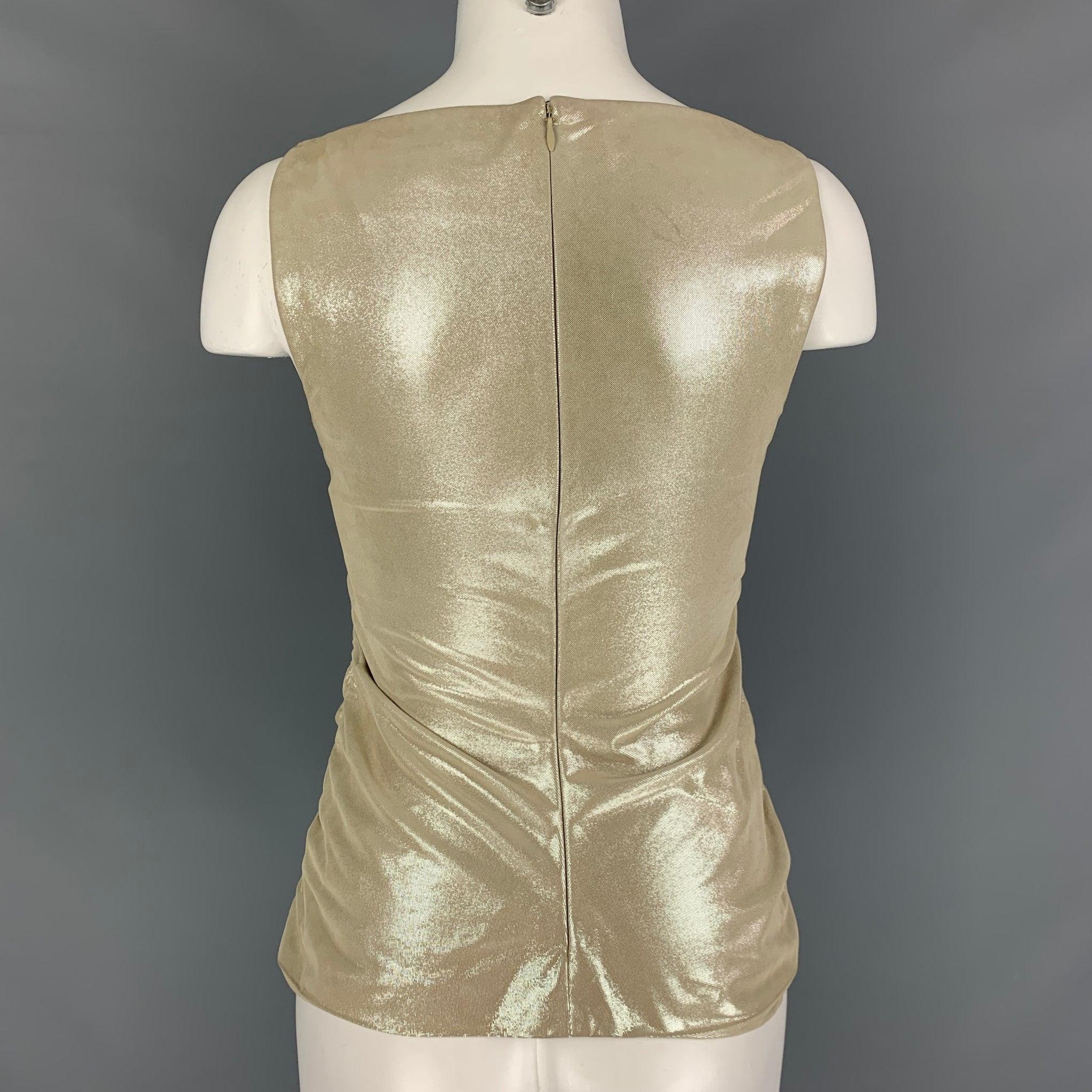RALPH LAUREN Size 2 Beige Silver Suede Ruched Goat Sleeveless Pullover In Good Condition For Sale In San Francisco, CA