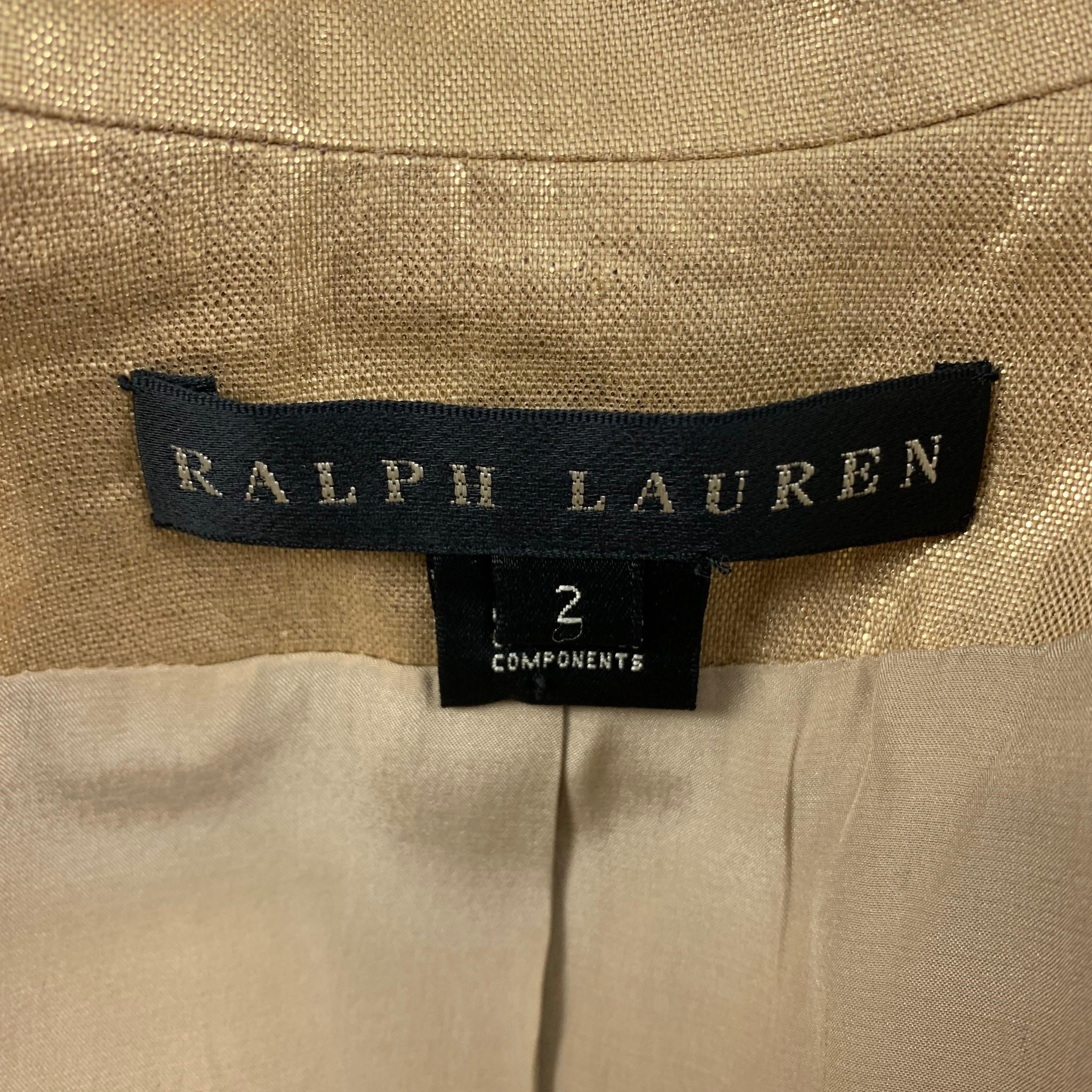 Women's RALPH LAUREN Size 2 Gold Linen Metallic Notch Lapel Pants Suit