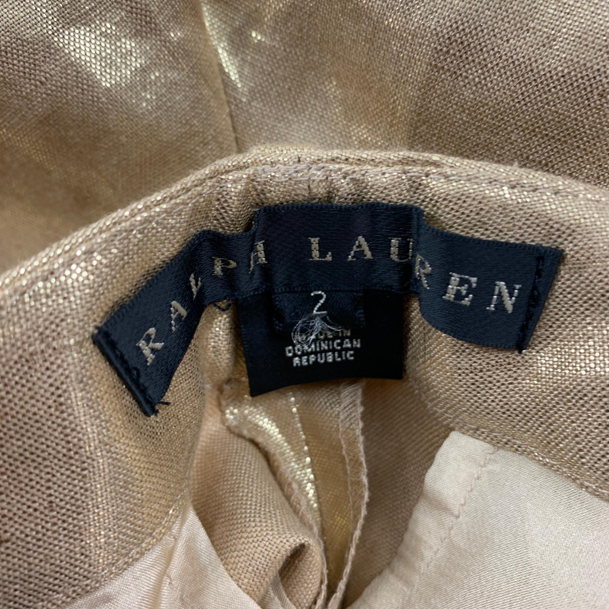 RALPH LAUREN Size 2 Gold Linen Metallic Notch Lapel Pants Suit 1