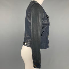 RALPH LAUREN Size 2 Navy Leather Trucker Jacket