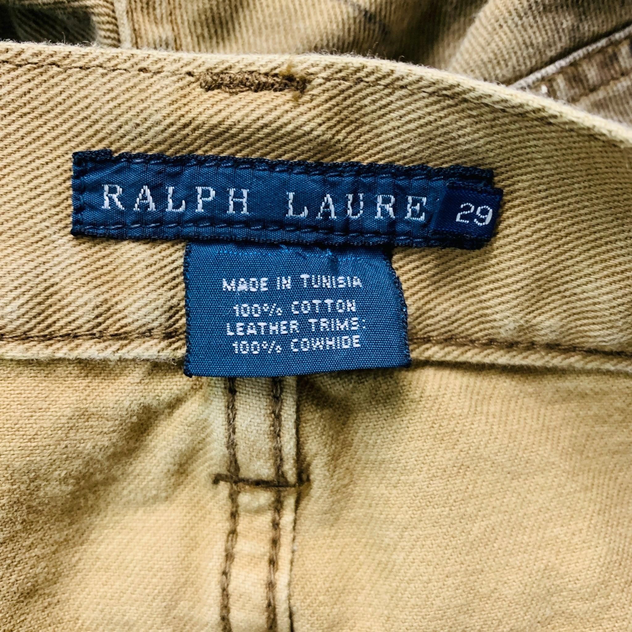 Women's RALPH LAUREN Size 29 Khaki Grey Cotton Distressed Leather Jeans For Sale