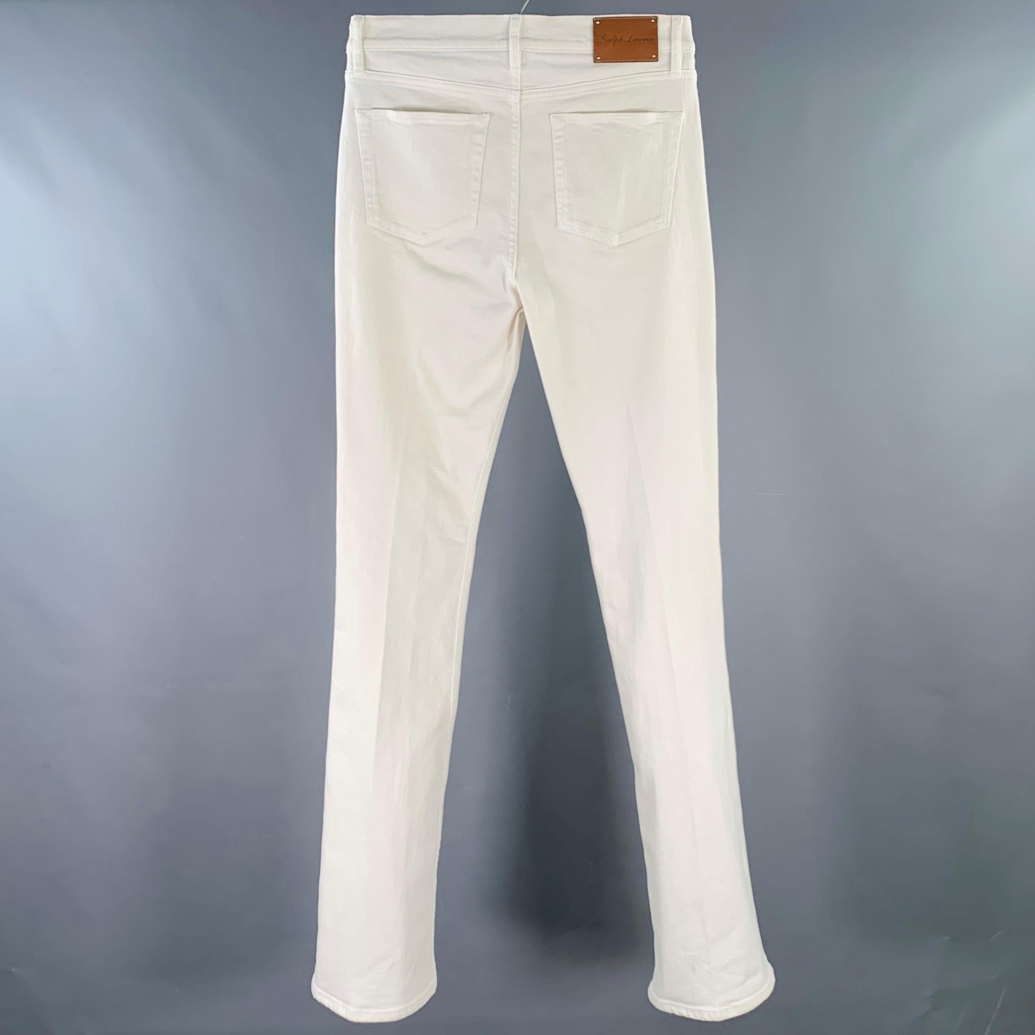 RALPH LAUREN Size 29 White Twill Cotton Blend Bootcut Five Pockets Jeans In Excellent Condition For Sale In San Francisco, CA