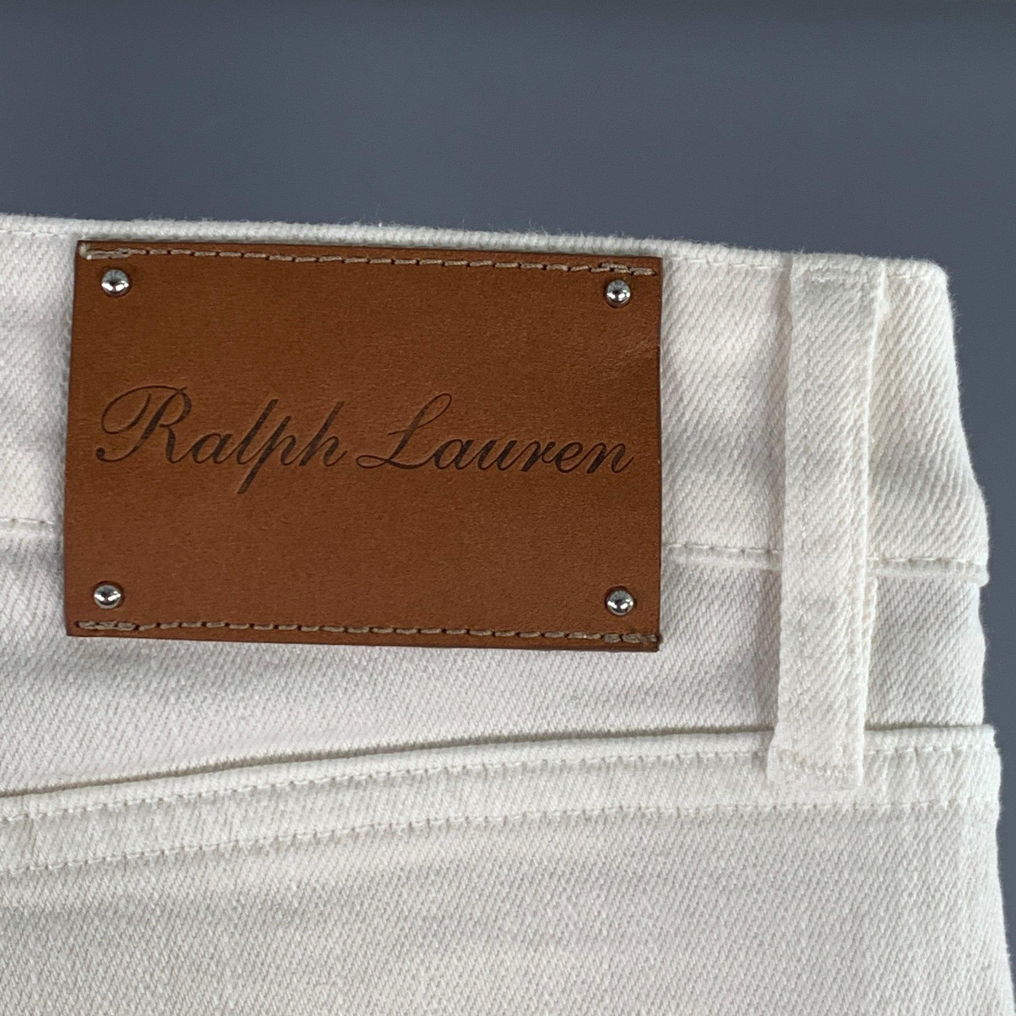 Men's RALPH LAUREN Size 29 White Twill Cotton Blend Bootcut Five Pockets Jeans For Sale