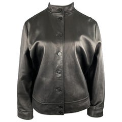 RALPH LAUREN Size 2XL Black Leather Band Collar Jacket