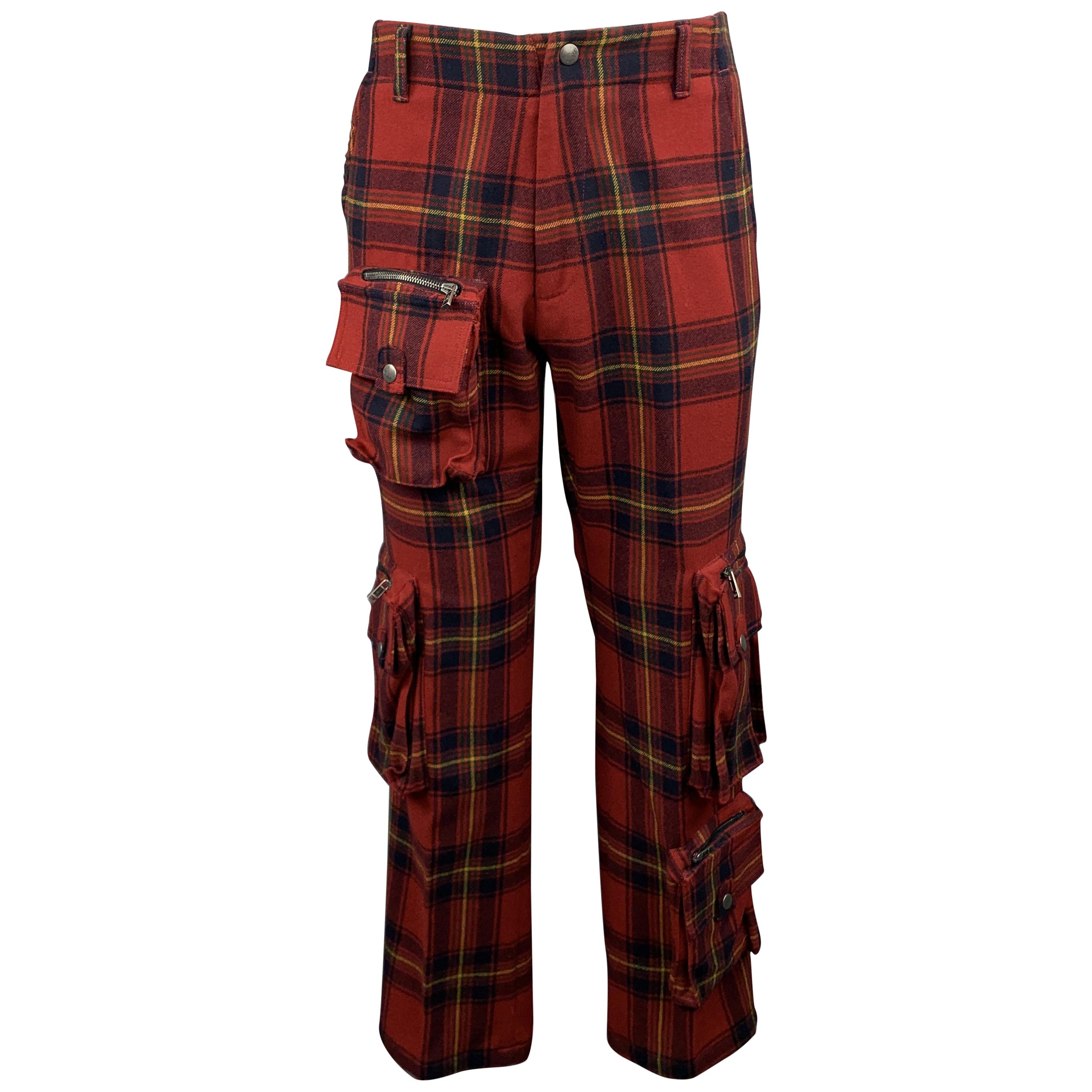 RALPH LAUREN Size 30 Red Plaid Wool Patch Cargo Pocket Pants