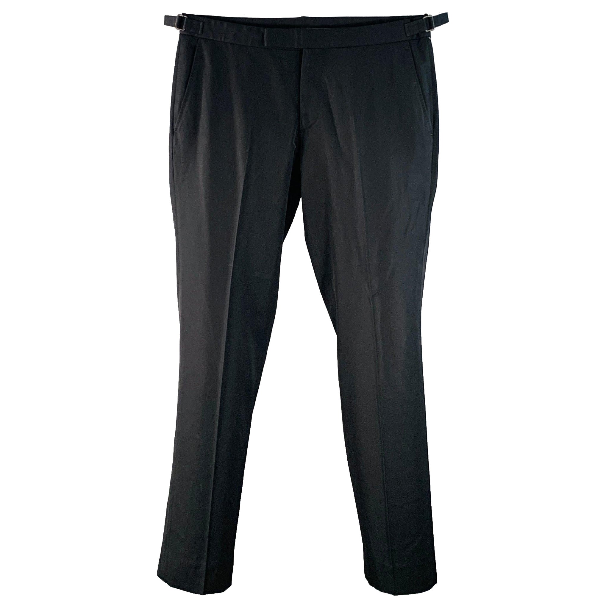 RALPH LAUREN Size 31 Black Wool Twill Side Tabs Straight Dress Pants For Sale