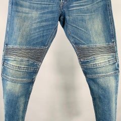 RALPH LAUREN Size 32 Blue Denim Tapered Pleated Jeans