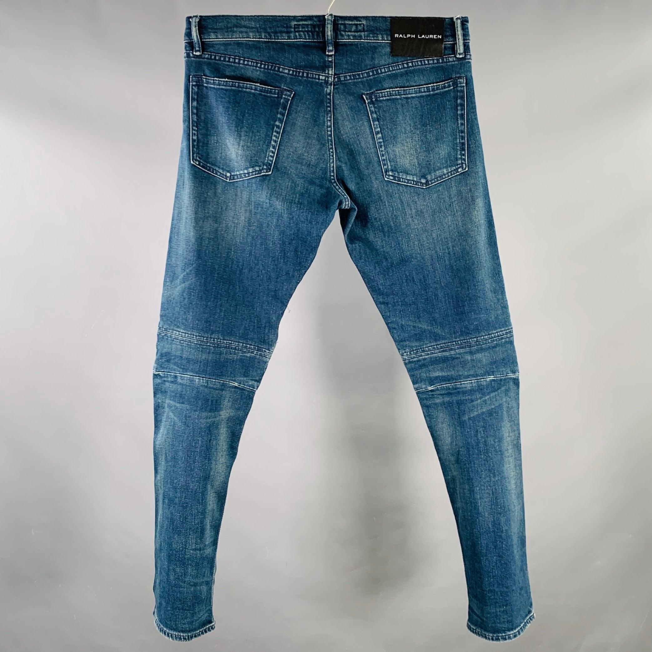 RALPH LAUREN Size 32 Blue Denim Tapered Pleated Jeans In Good Condition For Sale In San Francisco, CA