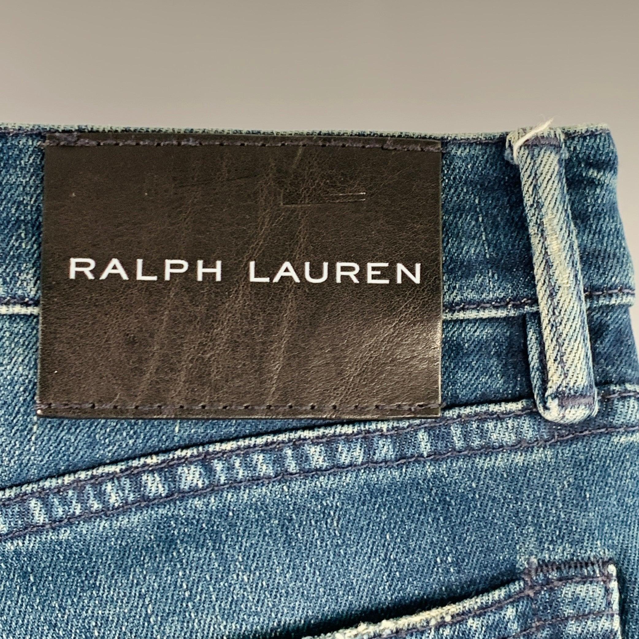 Men's RALPH LAUREN Size 32 Blue Denim Tapered Pleated Jeans For Sale