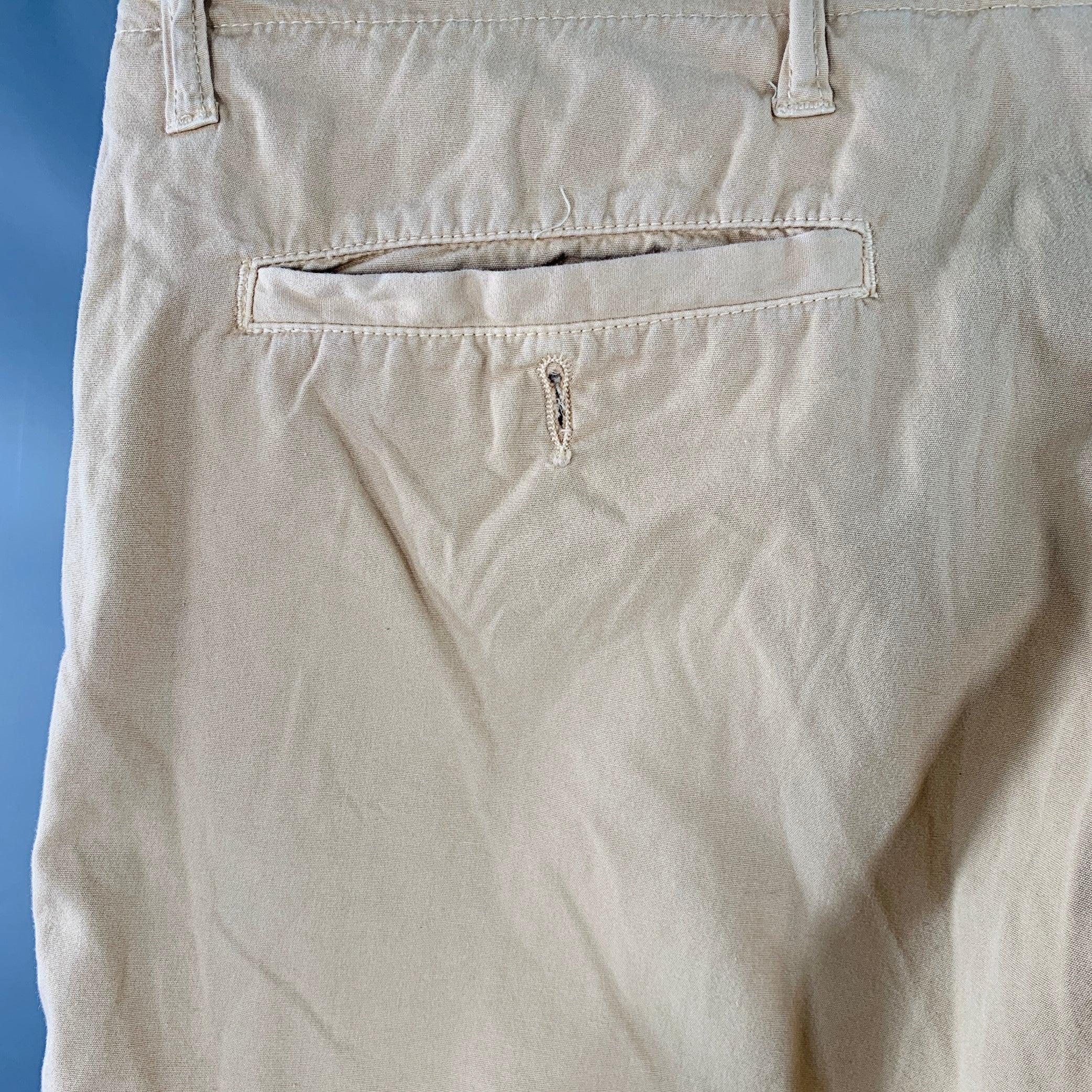 RALPH LAUREN Größe 32 Khaki Geknitterte Baumwolle Flache Vorderseite Freizeithose (Orange) im Angebot