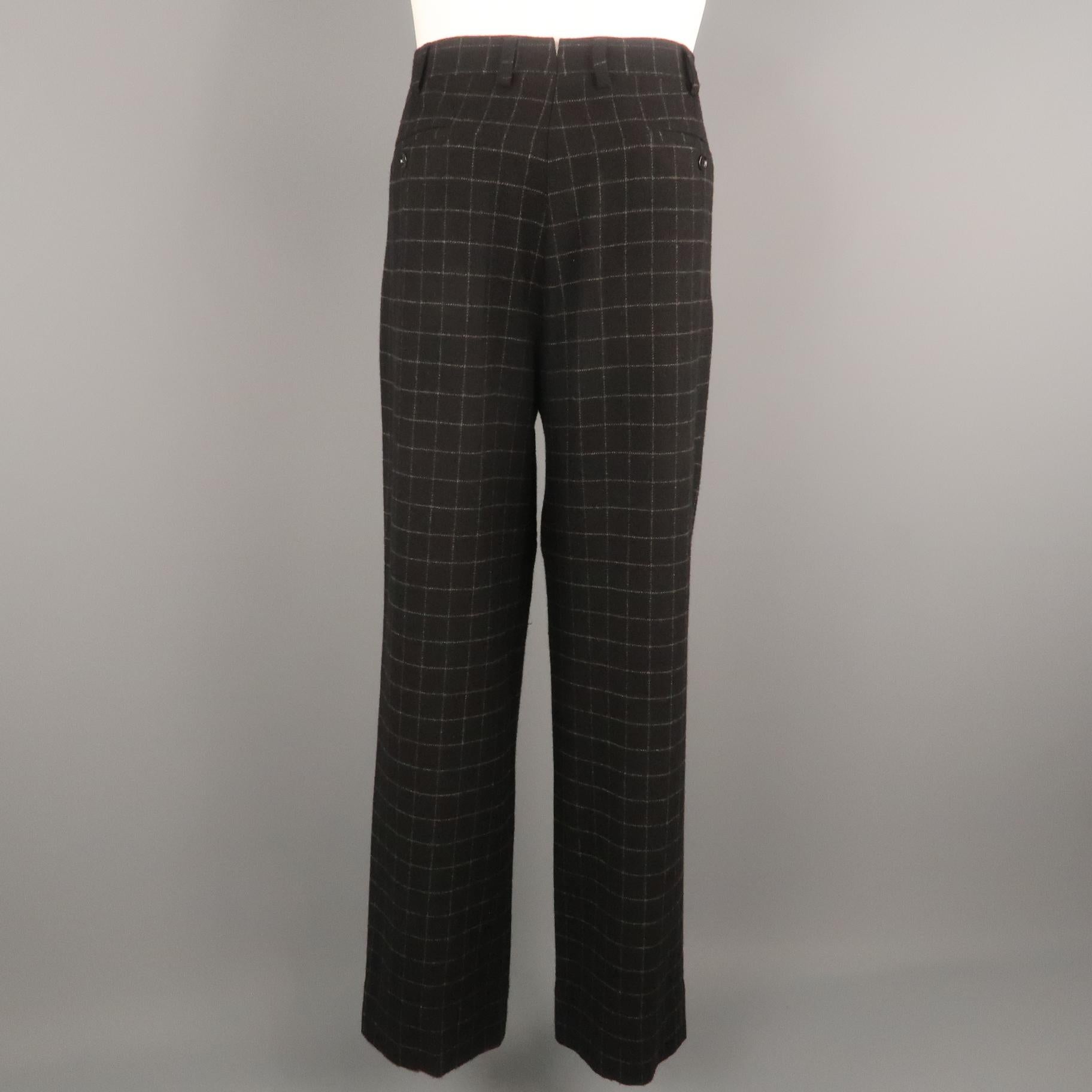 RALPH LAUREN Size 34 Black & Grey Window Pane Cashmere 31 Pleated Dress Pants In Excellent Condition In San Francisco, CA