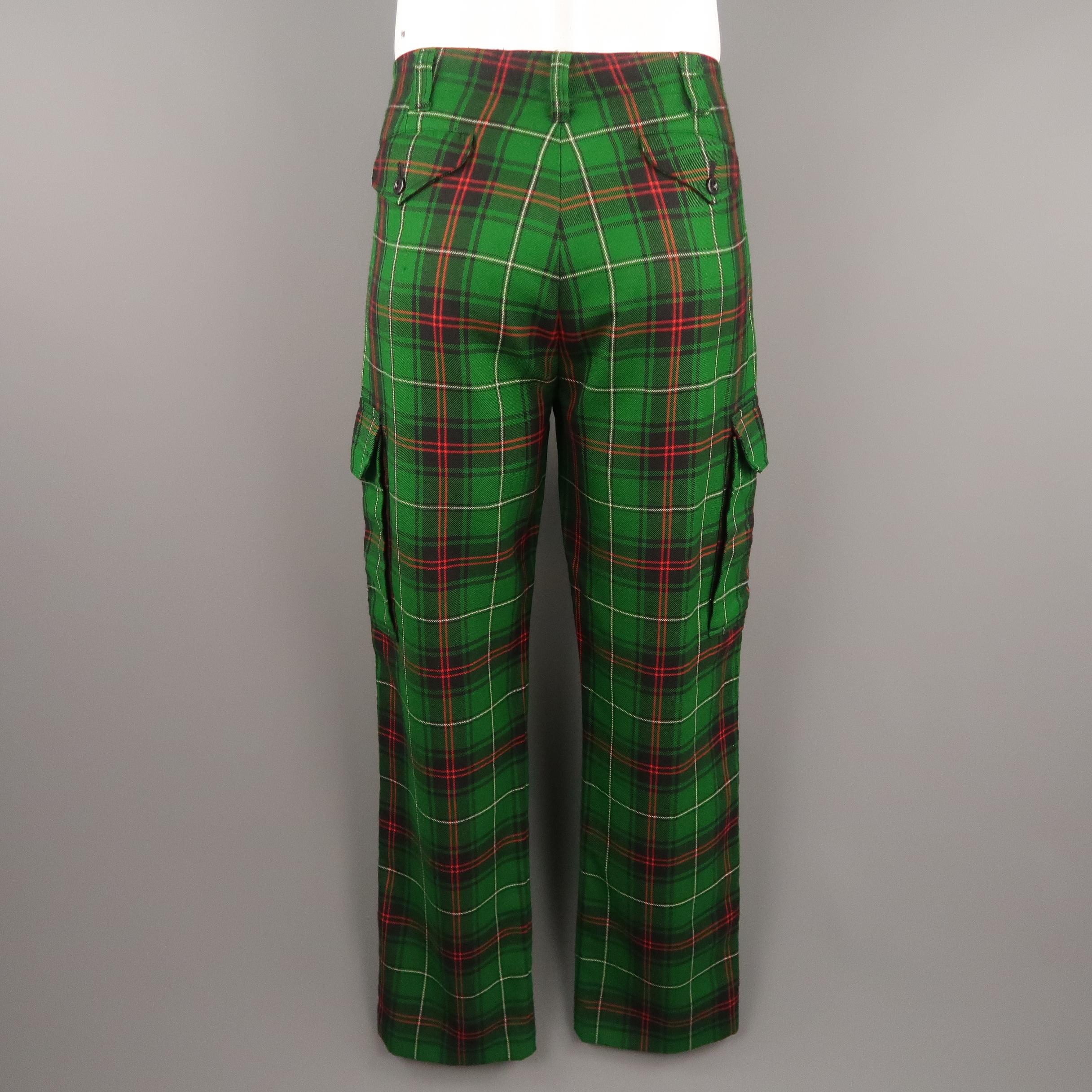 Black RALPH LAUREN Size 35 Green& Red Plaid Wool Cargo Pocket Pants