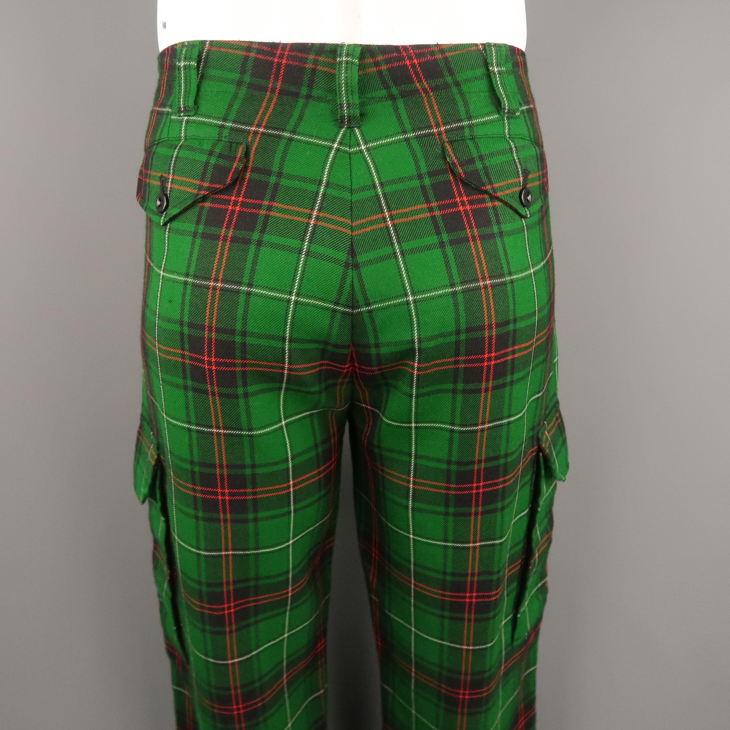 RALPH LAUREN Size 35 Green& Red Plaid Wool Cargo Pocket Pants In Excellent Condition In San Francisco, CA