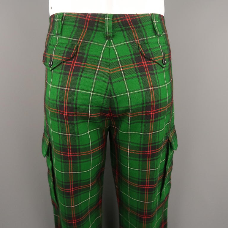 RALPH LAUREN Size 35 Green& Red Plaid Wool Cargo Pocket Pants at 1stDibs