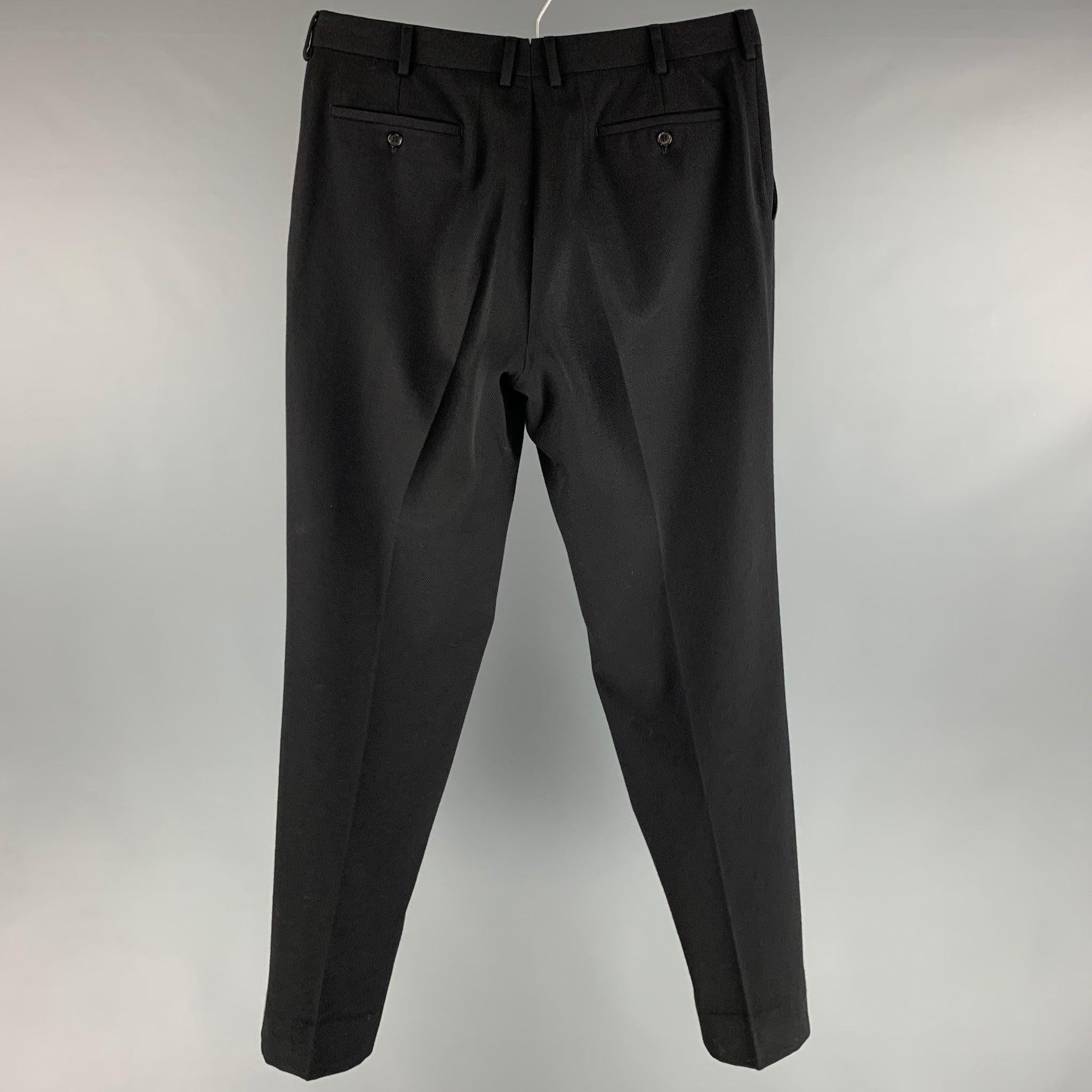 RALPH LAUREN Size 36 Black Twill Wool Flat Front Dress Pants In Good Condition For Sale In San Francisco, CA