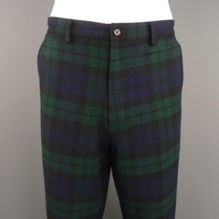 RALPH LAUREN Size 36 Blackwatch Navy & Green Plaid Wool Casual Pants