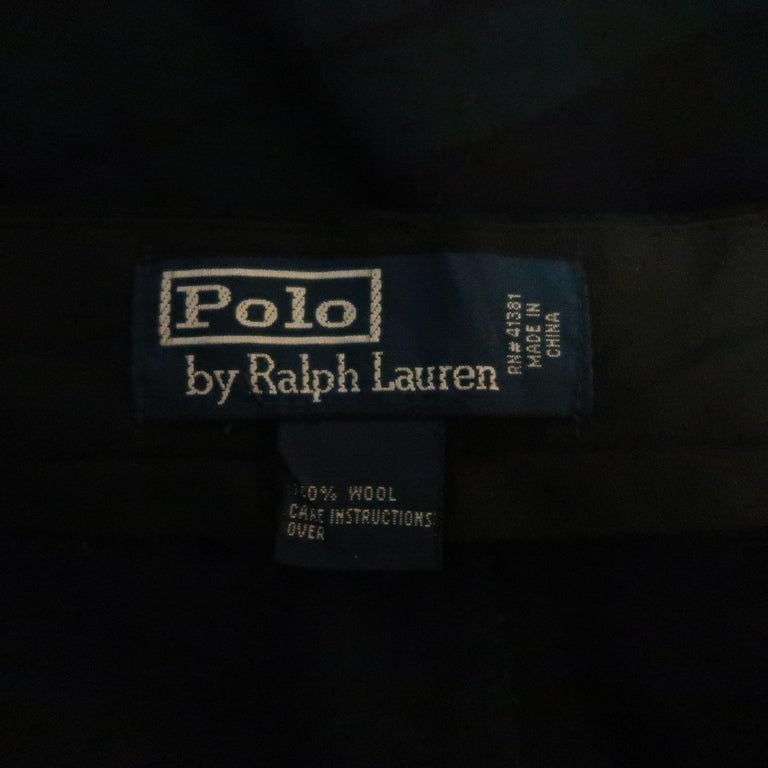 RALPH LAUREN Size 36 Blackwatch Navy and Green Plaid Wool Casual Pants ...