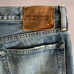 RALPH LAUREN Taille 36 Jean droit en coton délavé bleu