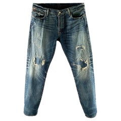 RALPH LAUREN Taille 36 Jean droit en coton délavé bleu