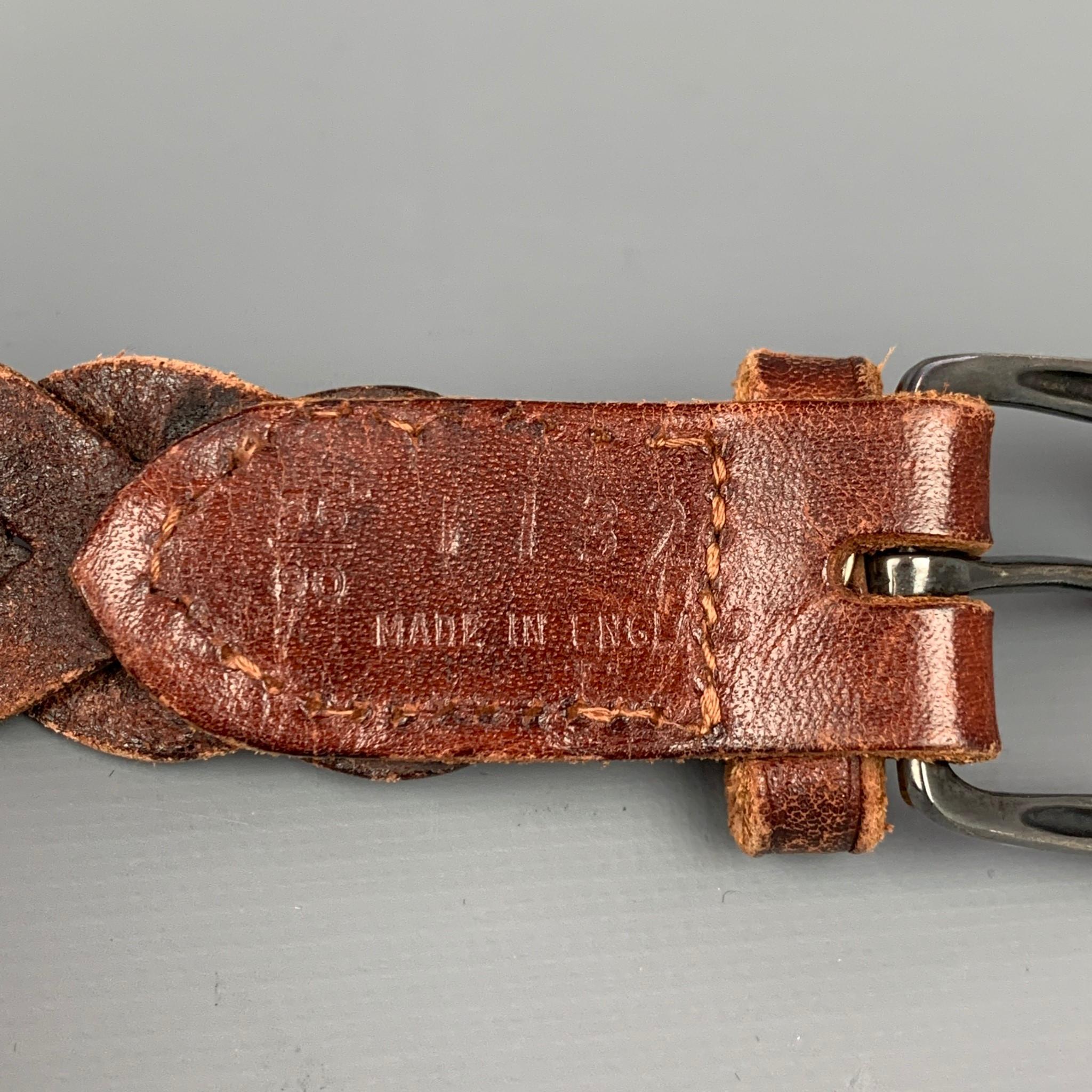 RALPH LAUREN Size 36 Brown Woven Leather Sterling Silver Belt 1