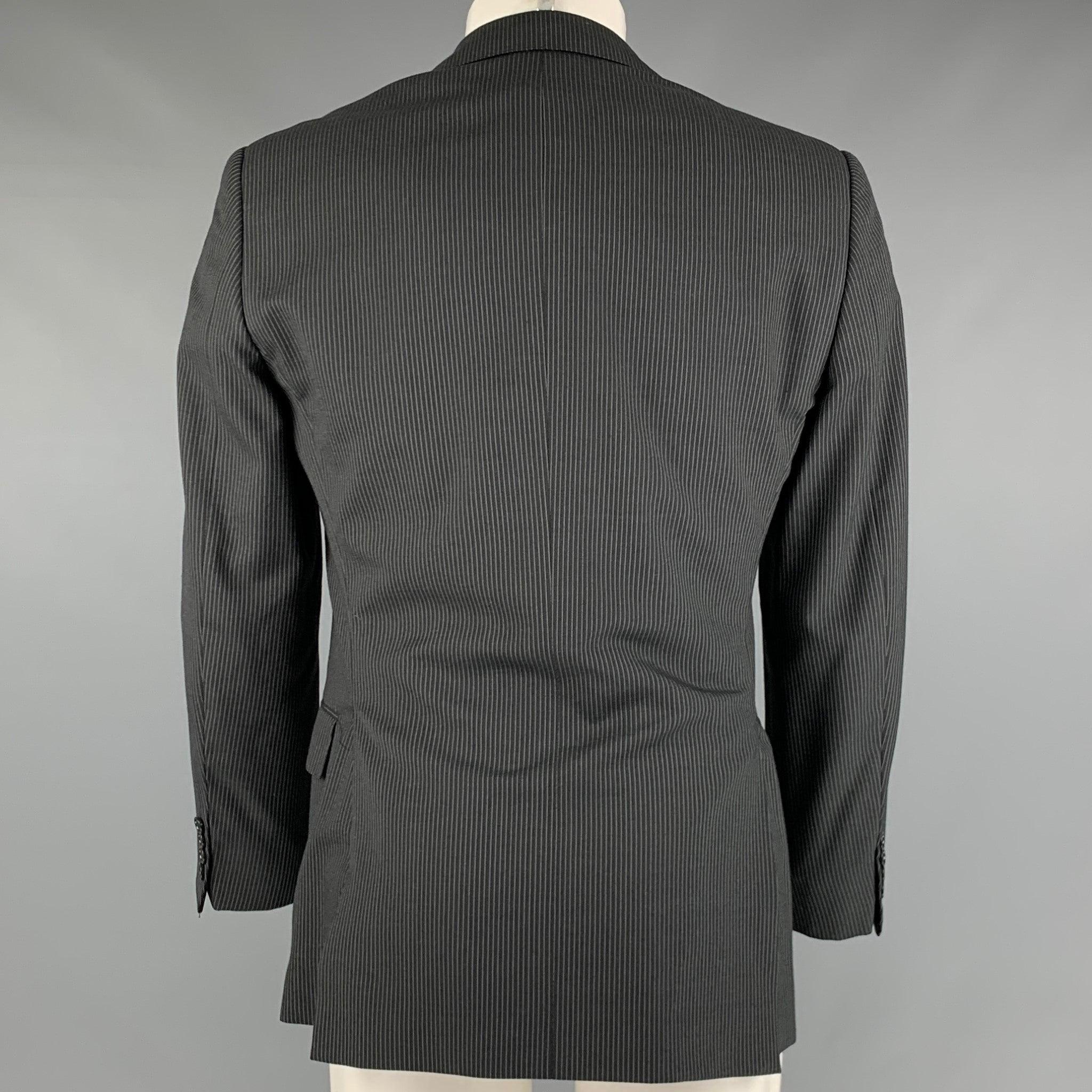 RALPH LAUREN Size 38 Black Grey Pinstripe Wool Single Breasted Sport Coat In Good Condition For Sale In San Francisco, CA