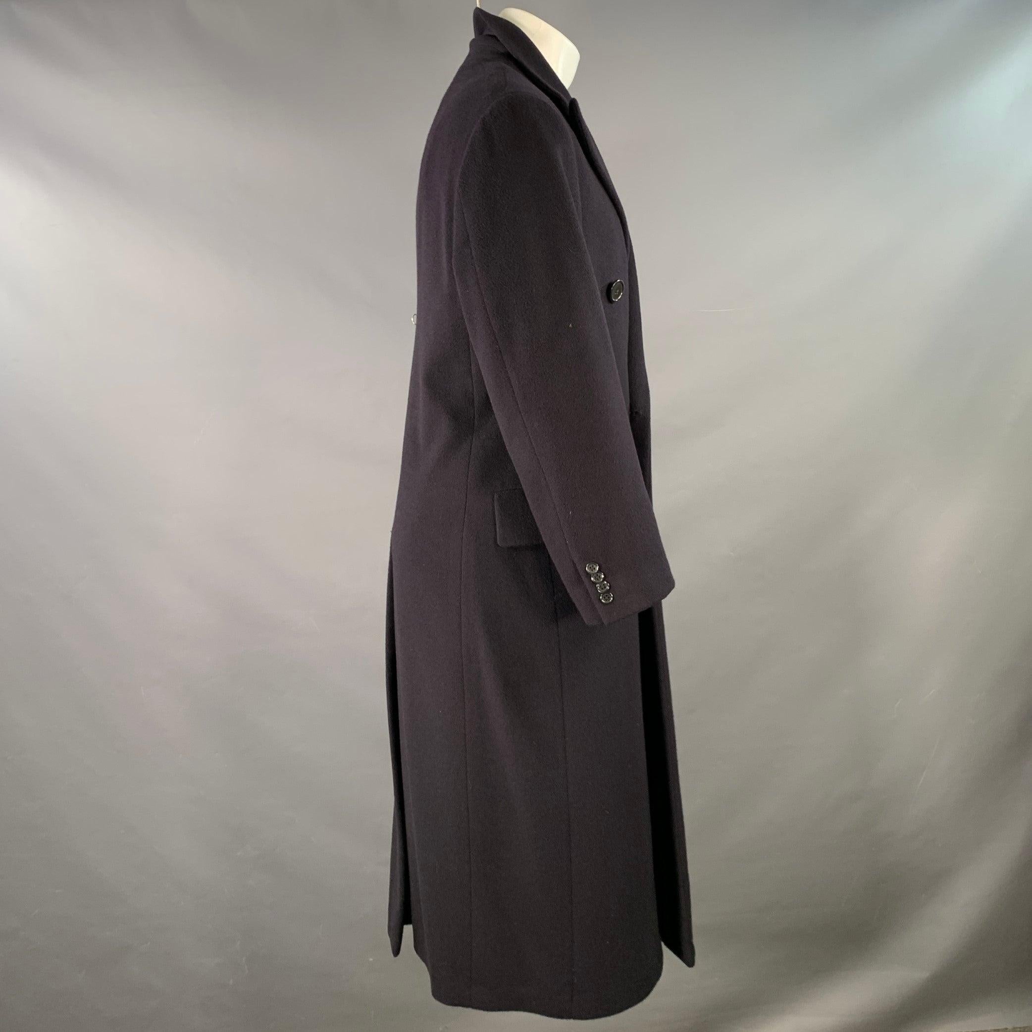 Noir RALPH LAUREN Taille 38 Navy Cashmere Double Breasted Peak Lapel Coat en vente