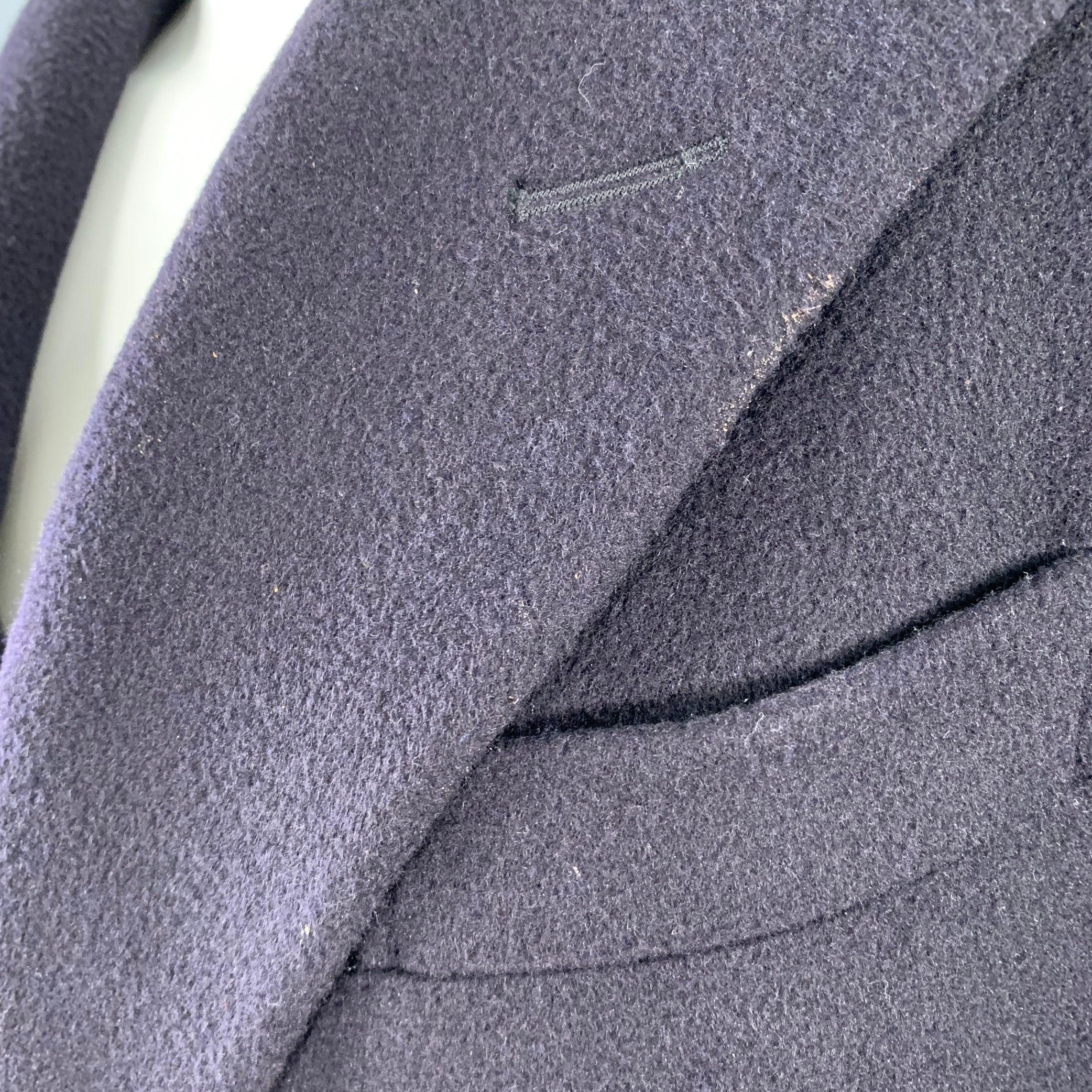 RALPH LAUREN Taille 38 Navy Cashmere Double Breasted Peak Lapel Coat en vente 1