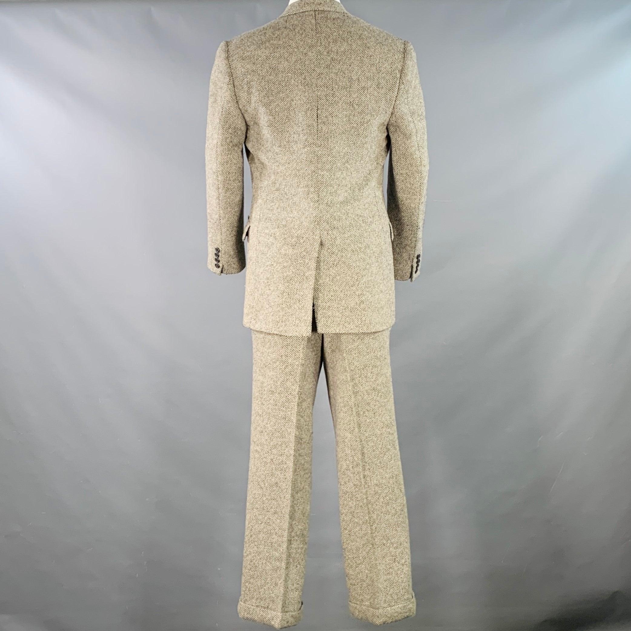 RALPH LAUREN Taille 38 Regular Costume en laine tweed noir beige à revers échancré Bon état - En vente à San Francisco, CA
