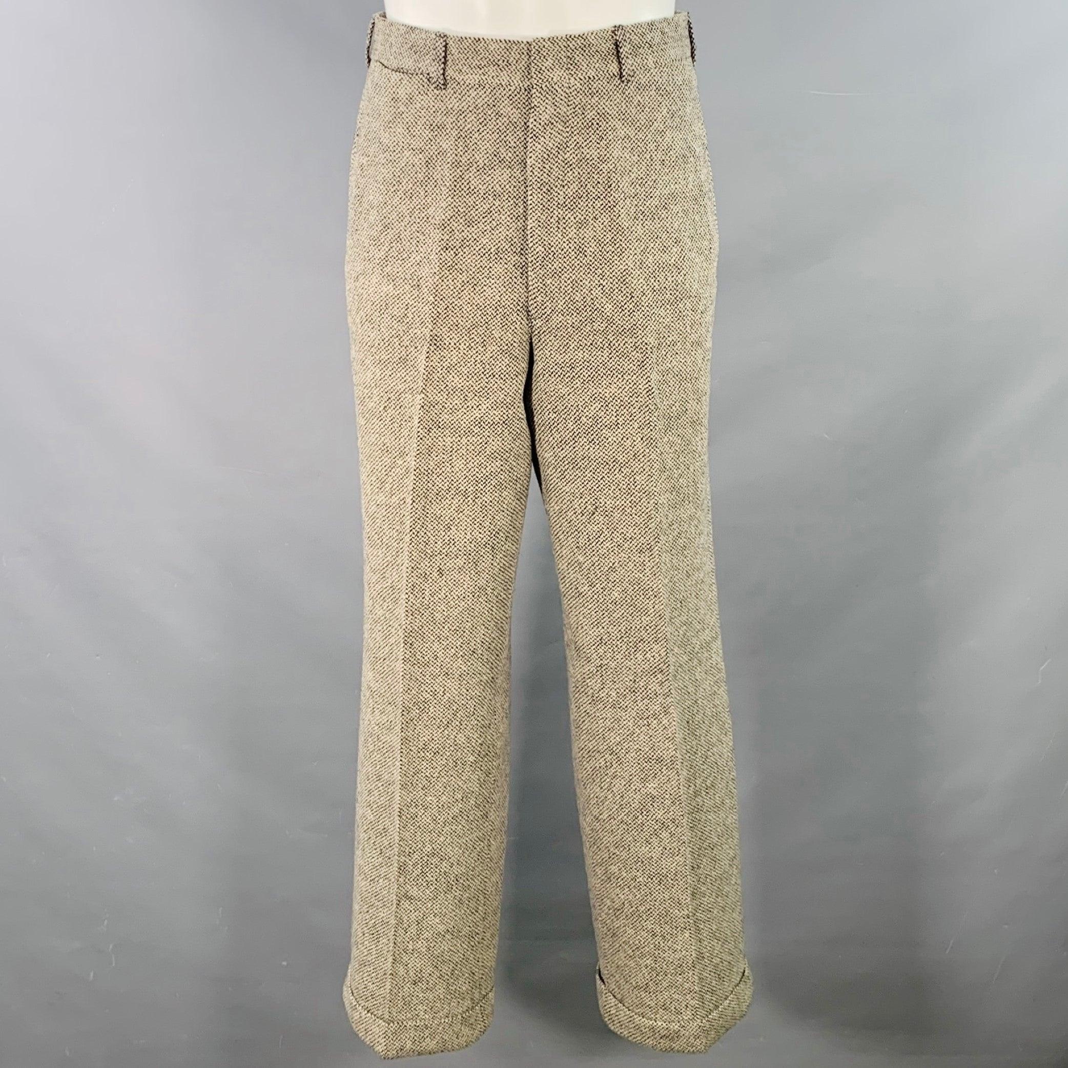 RALPH LAUREN Taille 38 Regular Costume en laine tweed noir beige à revers échancré Pour hommes en vente