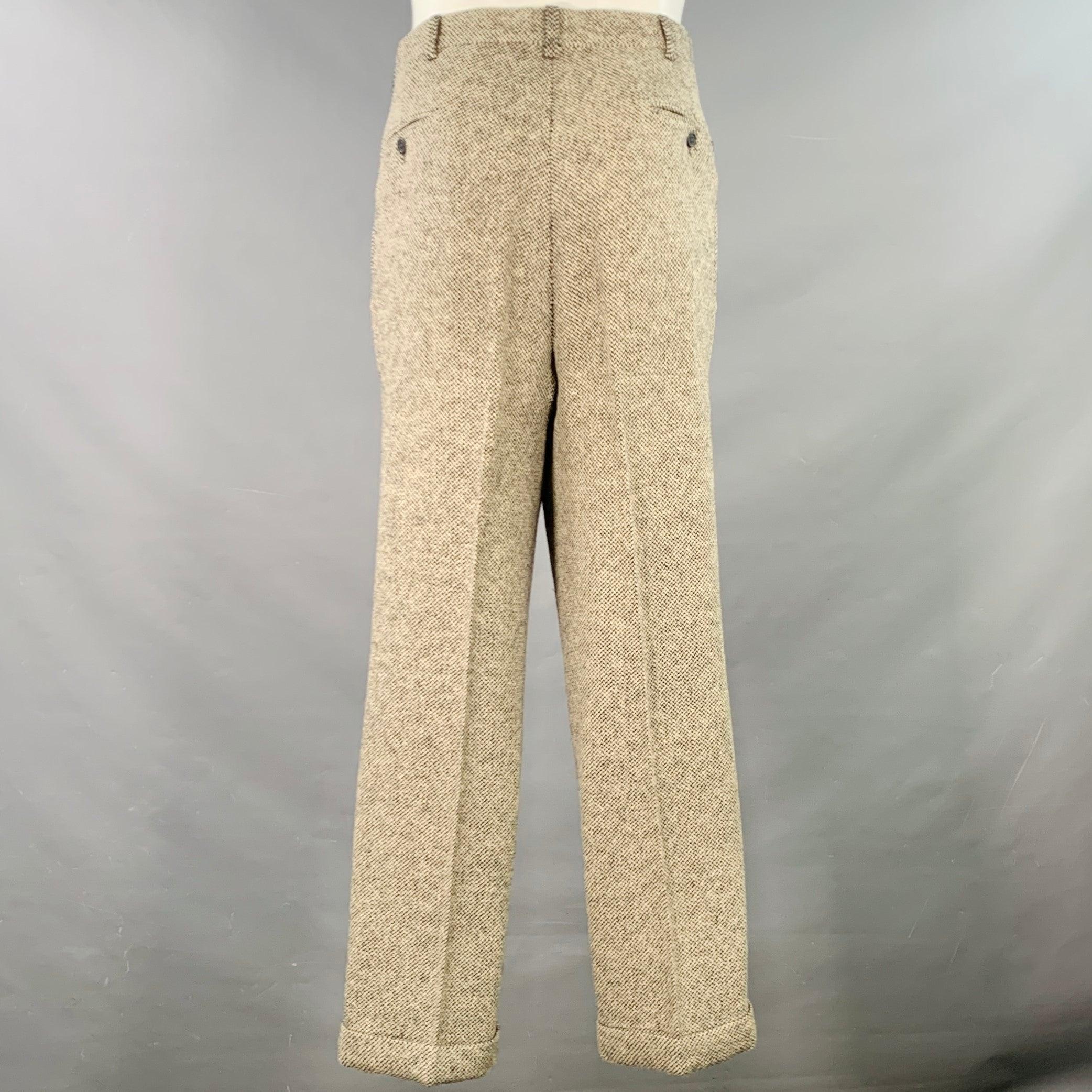 RALPH LAUREN Taille 38 Regular Costume en laine tweed noir beige à revers échancré en vente 1