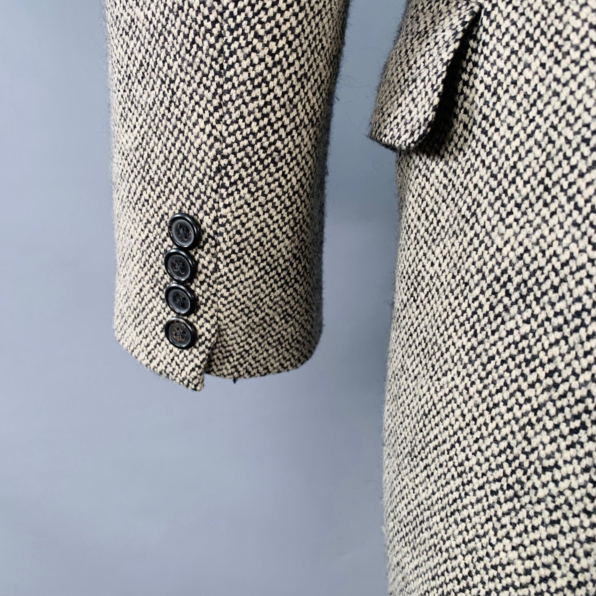 RALPH LAUREN Taille 38 Regular Costume en laine tweed noir beige à revers échancré en vente 2