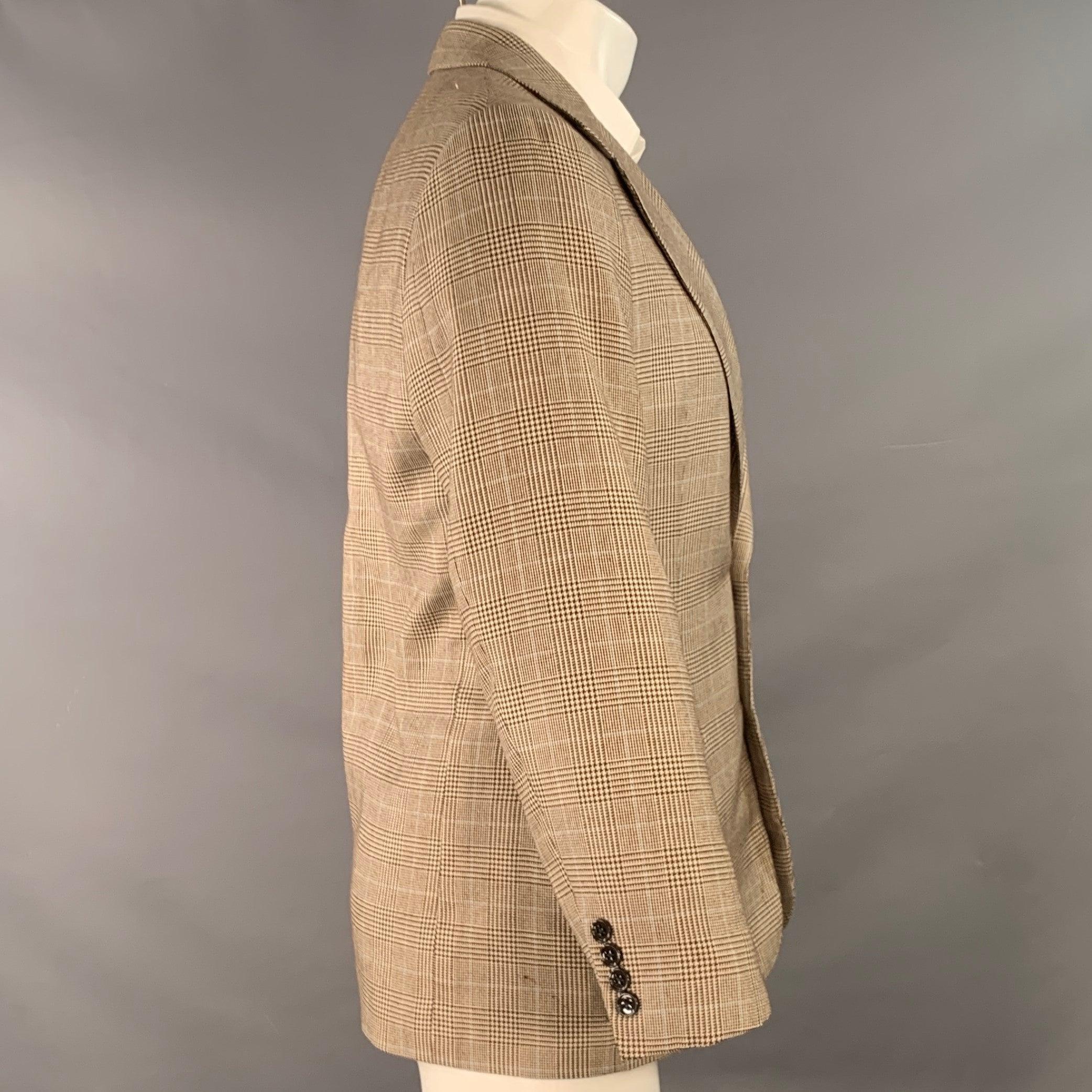 RALPH LAUREN Size 38 Regular Brown Beige Plaid Cashmere Silk Sport Coat In Good Condition For Sale In San Francisco, CA