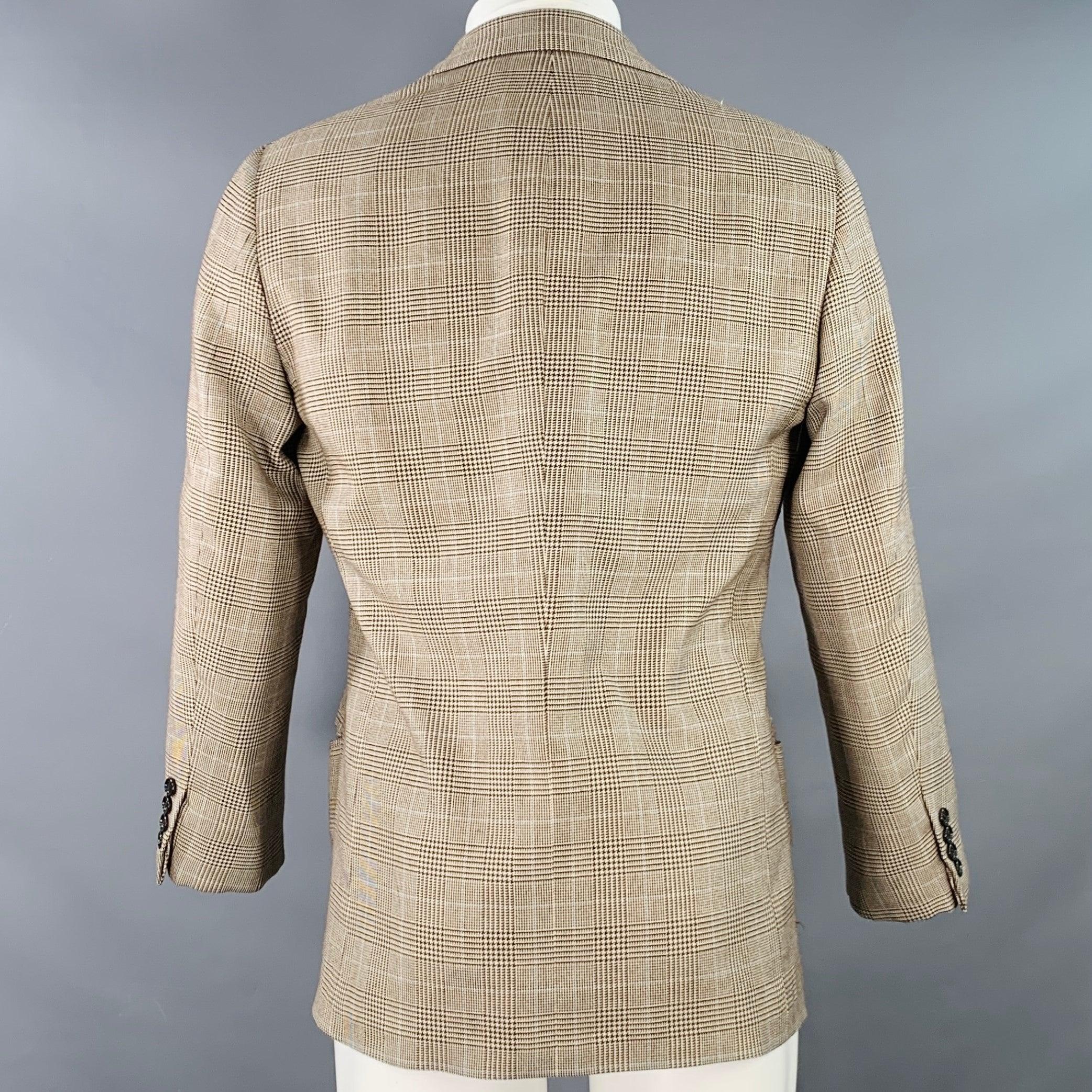 Men's RALPH LAUREN Size 38 Regular Brown Beige Plaid Cashmere Silk Sport Coat For Sale
