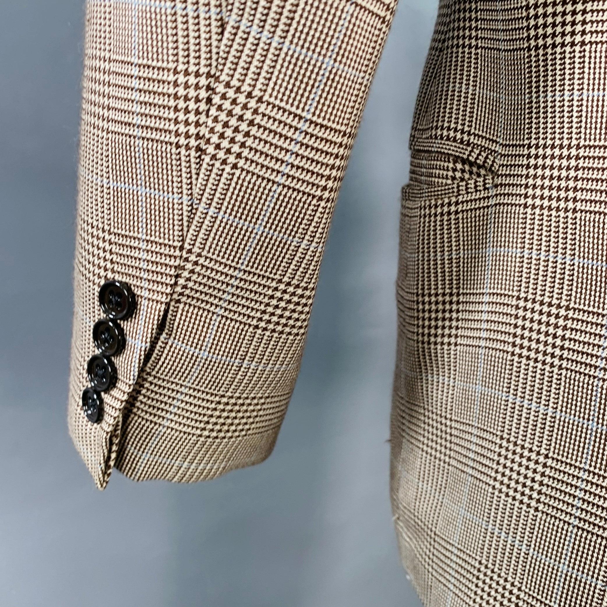 RALPH LAUREN Size 38 Regular Brown Beige Plaid Cashmere Silk Sport Coat For Sale 1