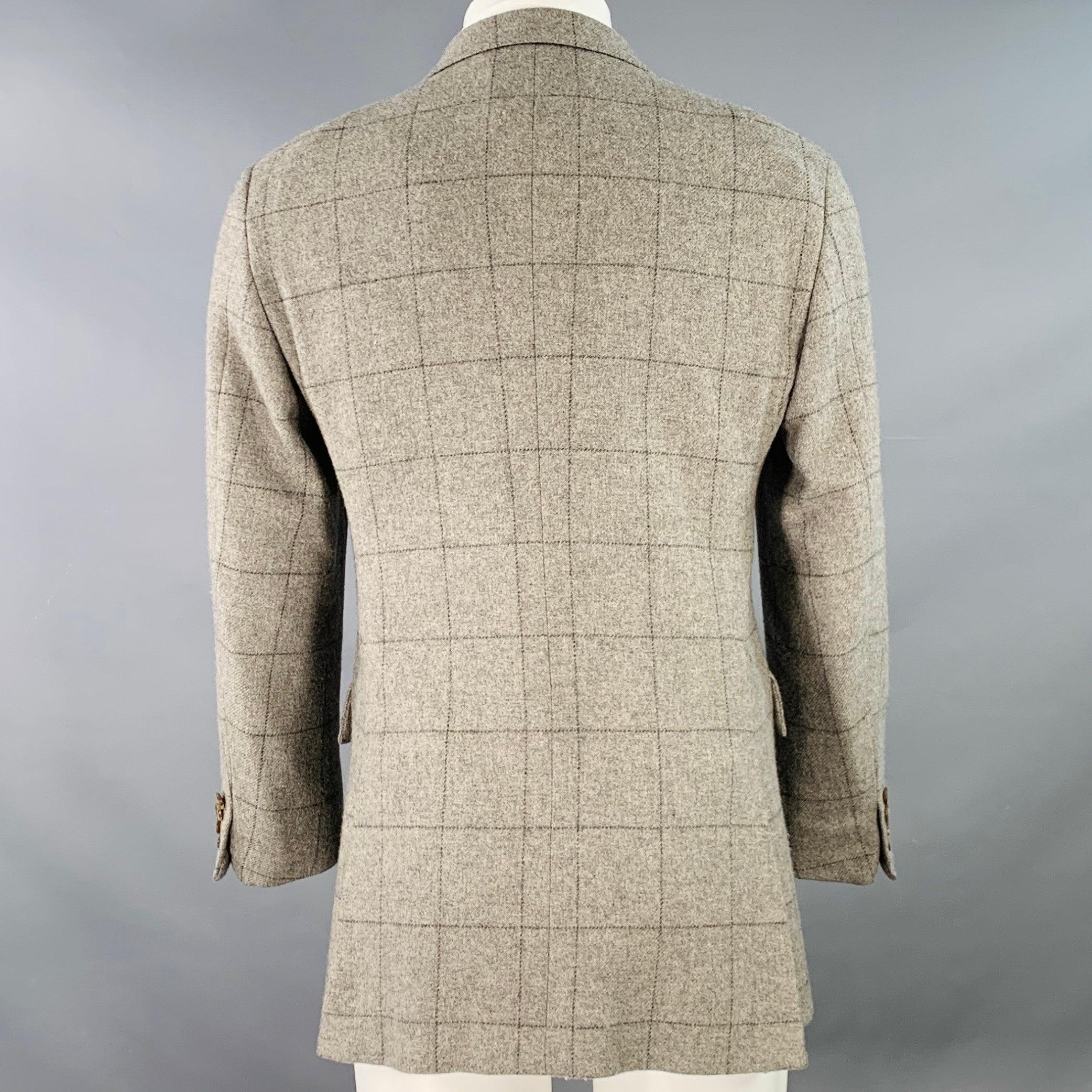 RALPH LAUREN Size 38 Regular Grey Black Window Pane Cashmere Sport Coat In Excellent Condition For Sale In San Francisco, CA