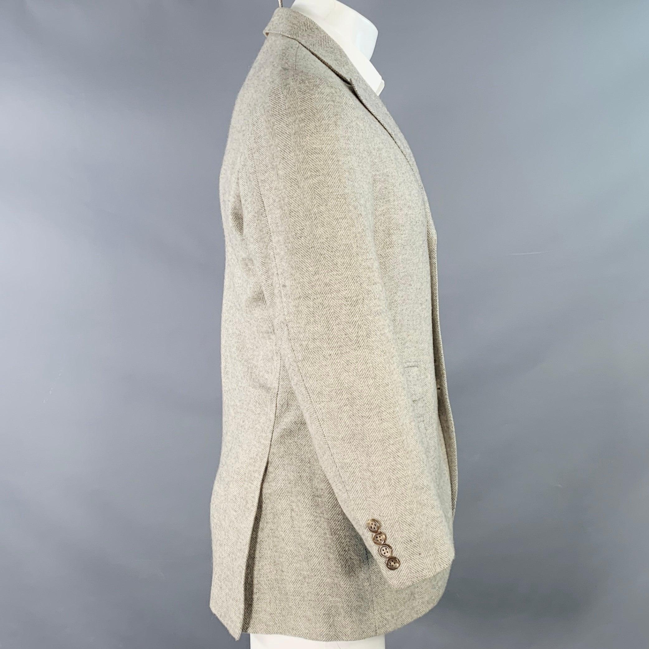 Beige RALPH LAUREN Size 38 Regular Grey Light Grey Herringbone Camel Hair Sport Coat For Sale