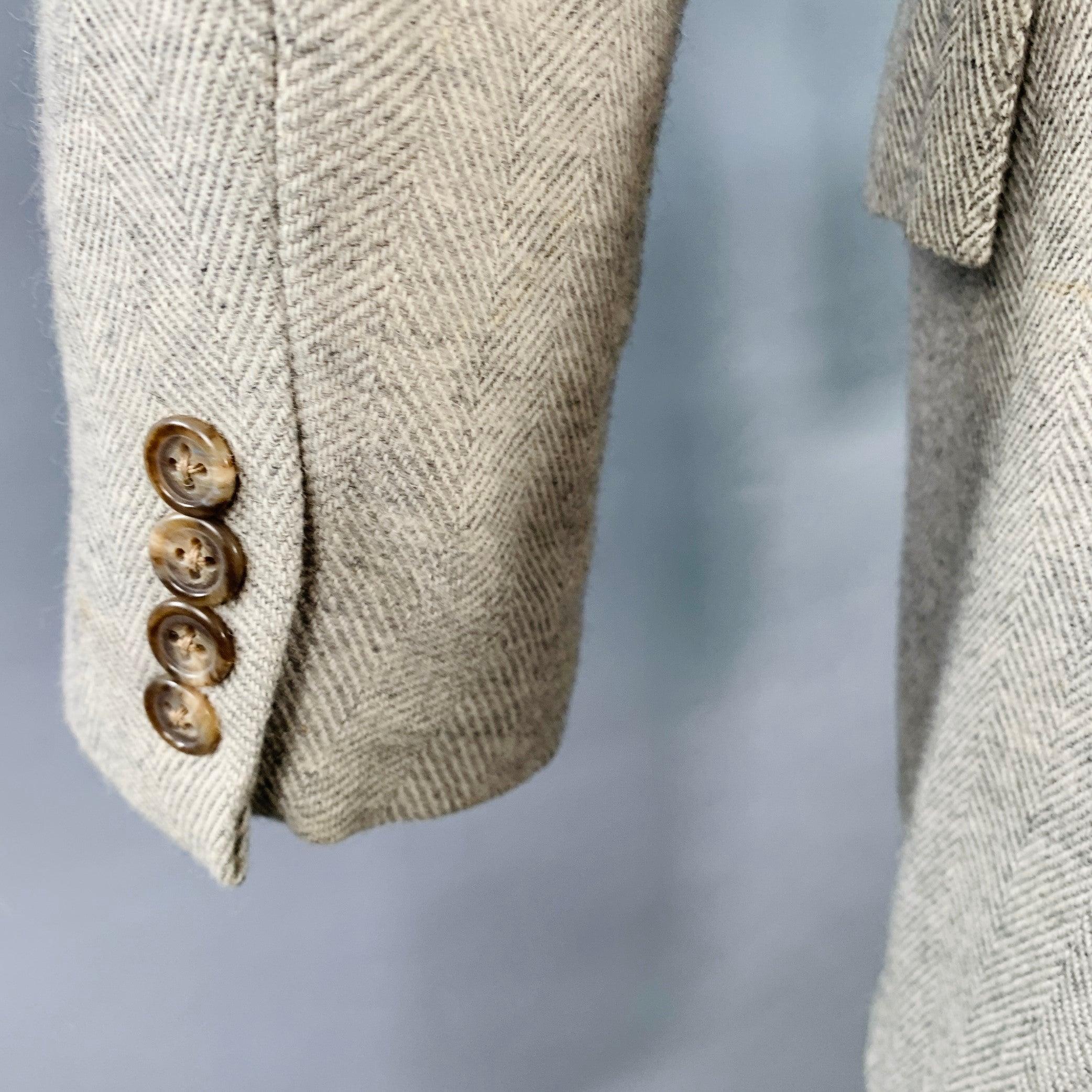 Men's RALPH LAUREN Size 38 Regular Grey Light Grey Herringbone Camel Hair Sport Coat For Sale