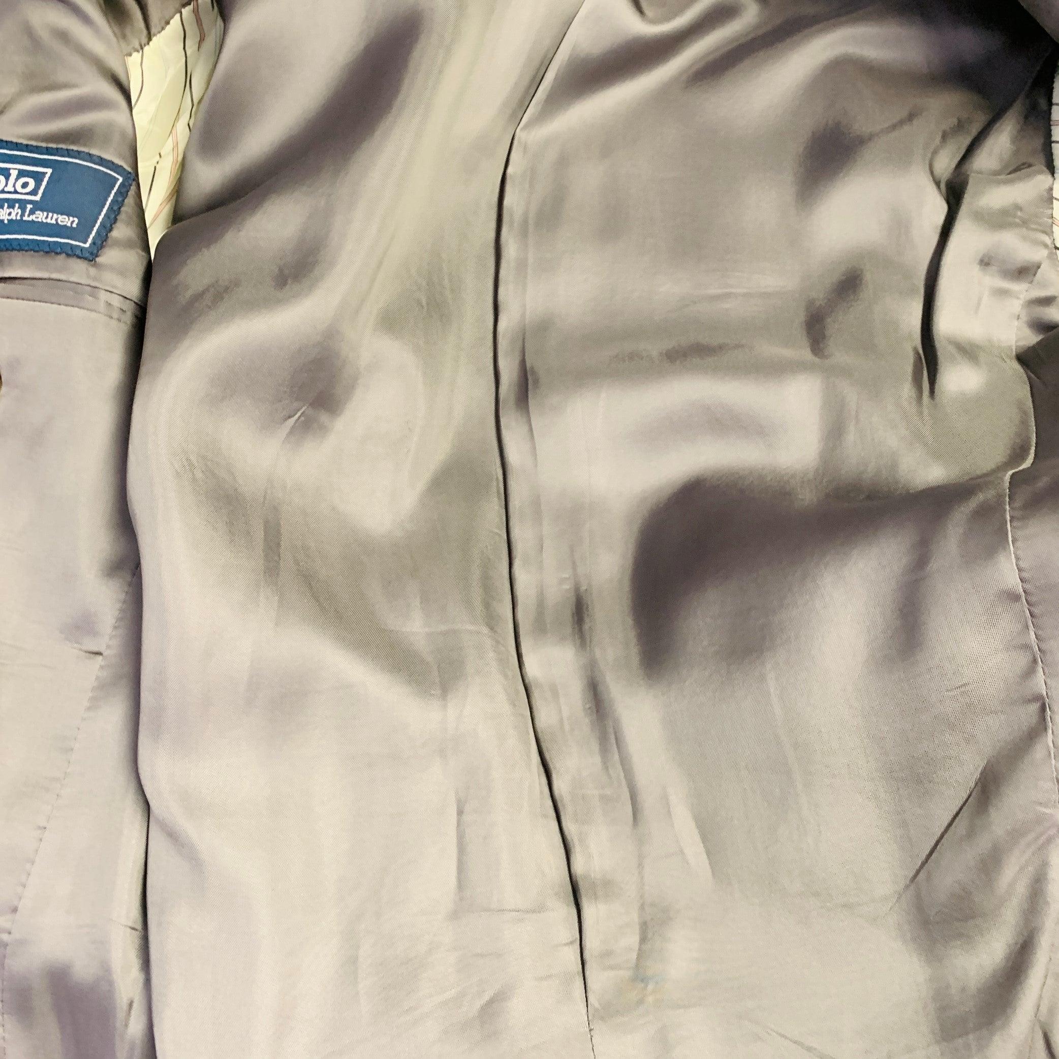 RALPH LAUREN Taille 38 Regular Manteau de sport en cachemire à carreaux gris clair en vente 4