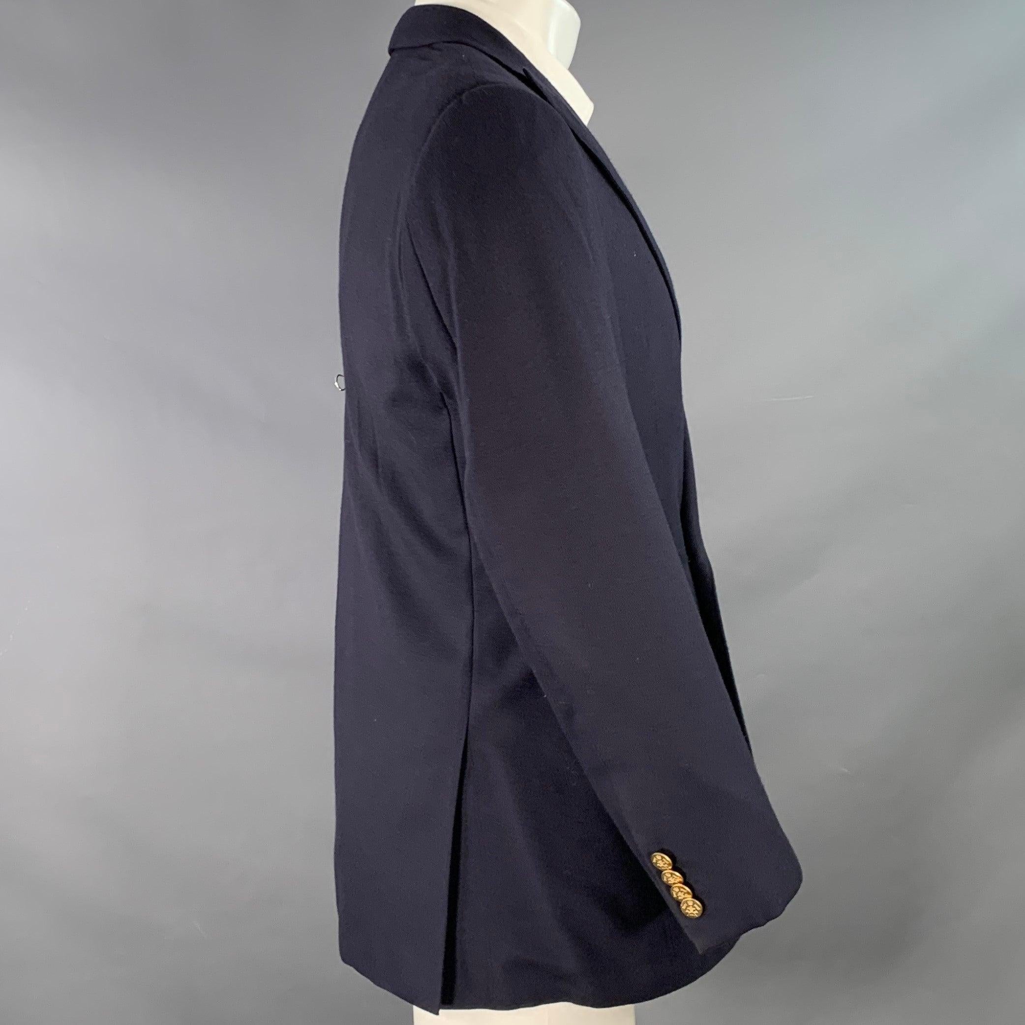 Men's RALPH LAUREN Size 38 Regular Navy Cashmere Double Breasted Sport Coat For Sale