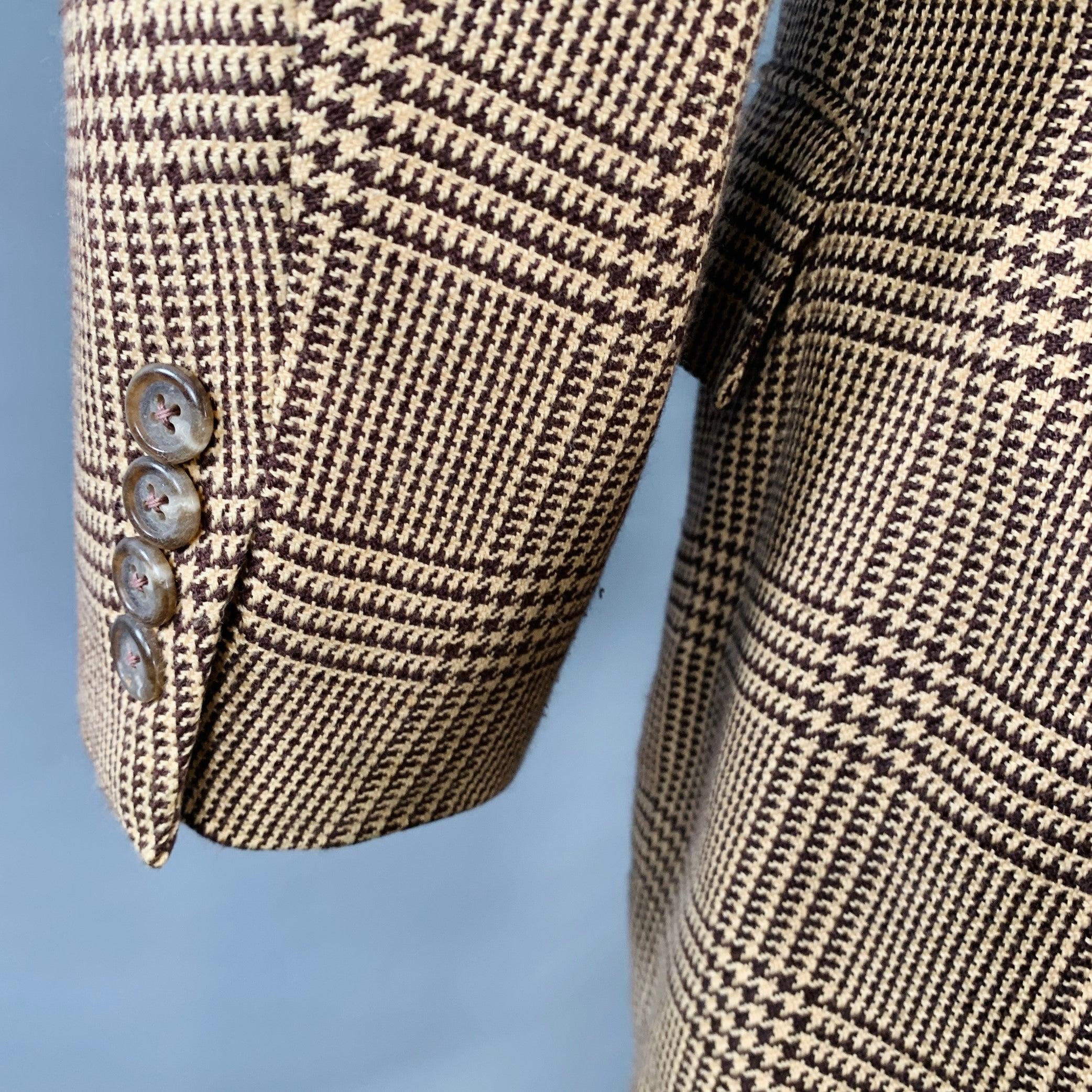 Ralph Lauren Taille 38 Regular Tan Brown Glenplaid Cotton Cashmere Sport Coat Bon état - En vente à San Francisco, CA