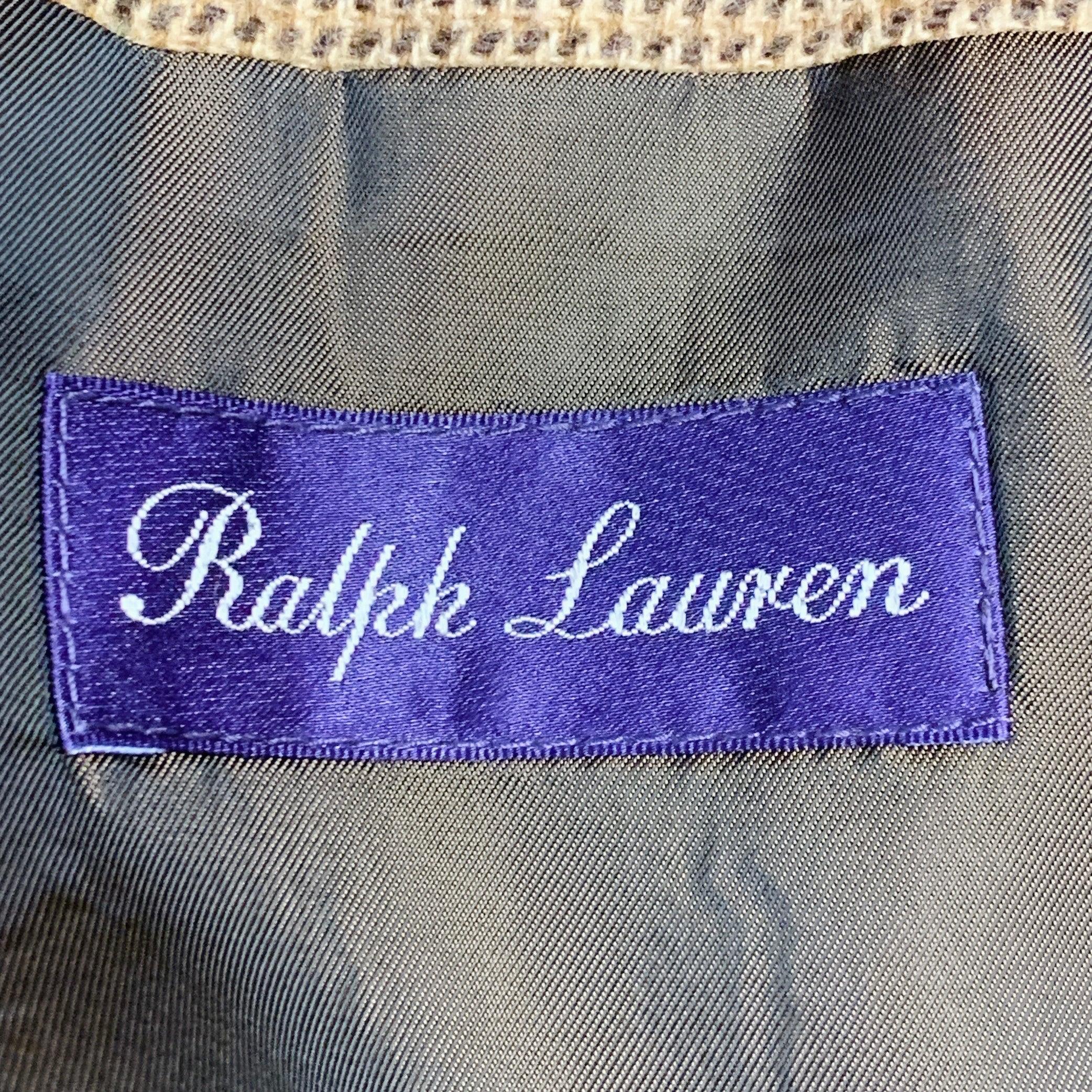RALPH LAUREN Size 38 Regular Tan Brown Houndstooth Cashmere Peak Lapel Double Breasted Sport Coat For Sale 2