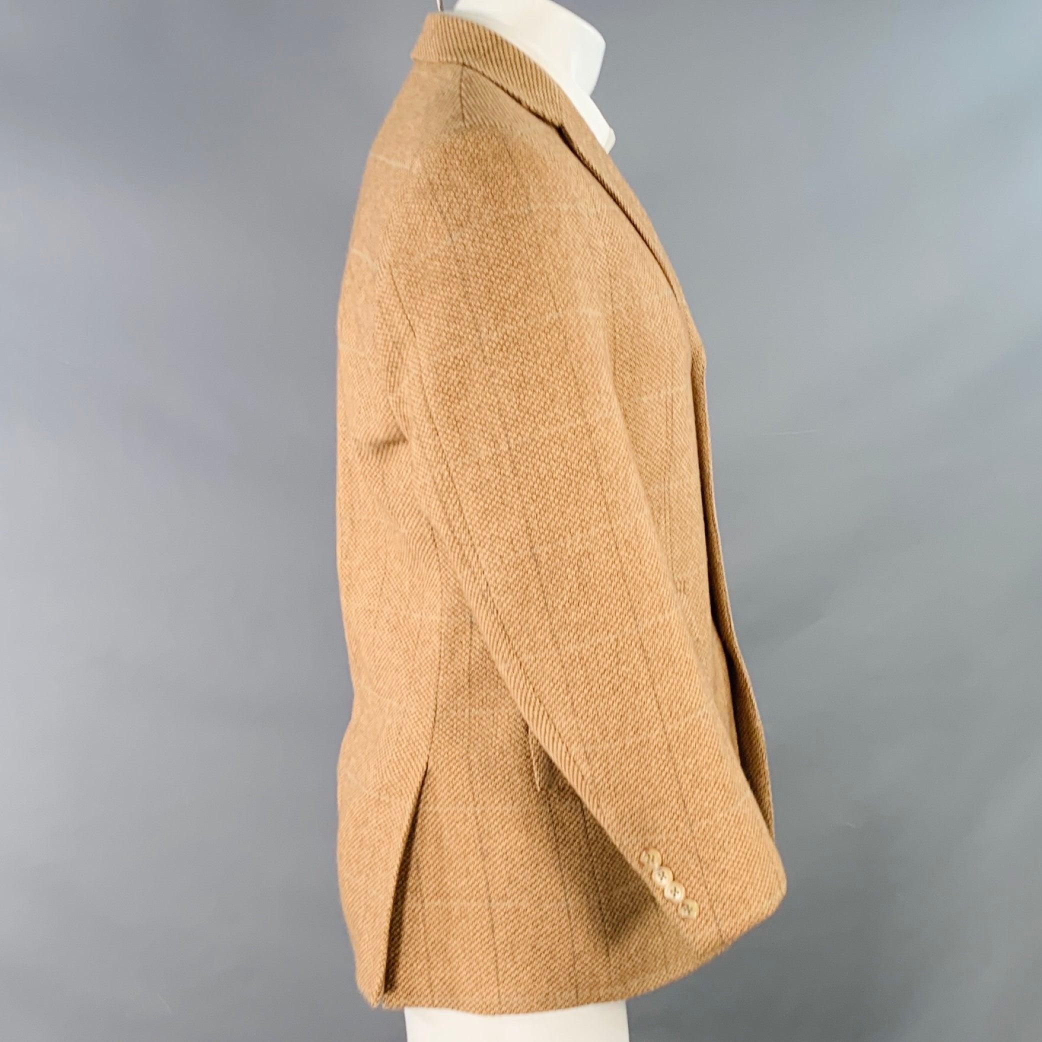 Marron RALPH LAUREN Taille 38 Regular Tan Brown Plaid Wool Angora Notch Lapel Sport Coat en vente