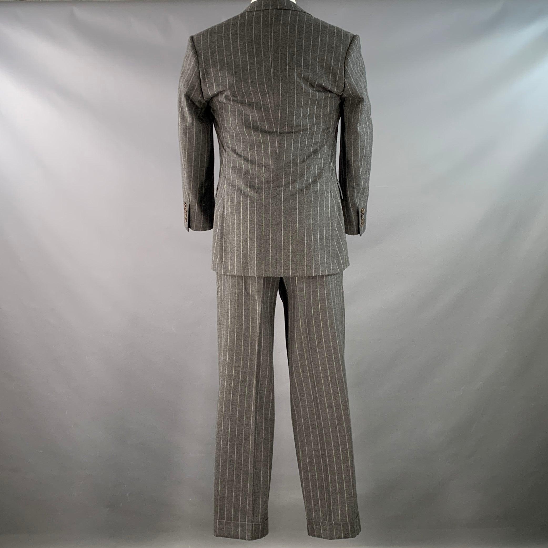 Noir RALPH LAUREN Taille 39 Costume plissé à revers échancré en laine à rayures grises en vente