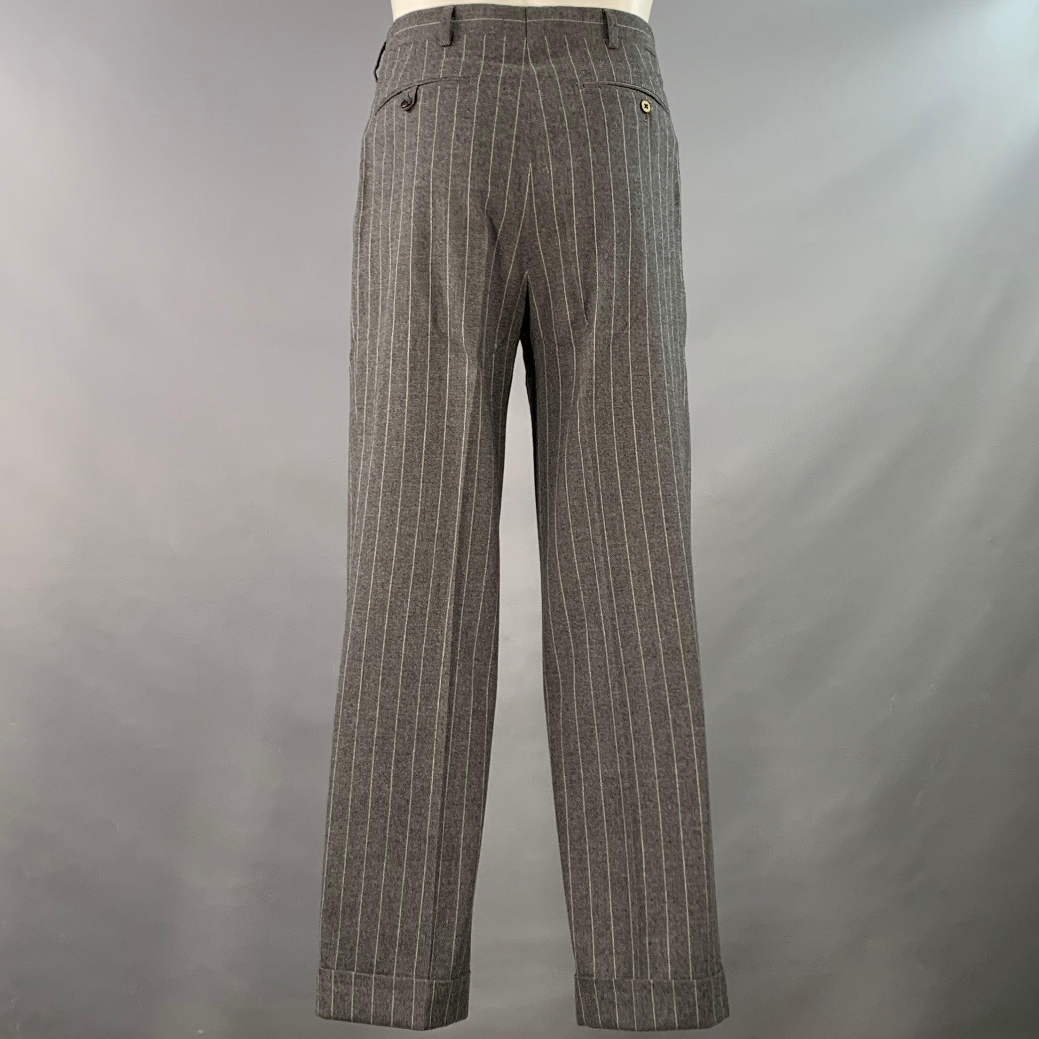 RALPH LAUREN Taille 39 Costume plissé à revers échancré en laine à rayures grises Pour hommes en vente