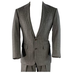 Ralph Lauren Taglia 39 Abito plissettato in lana gessata grigio con risvolto a tacche