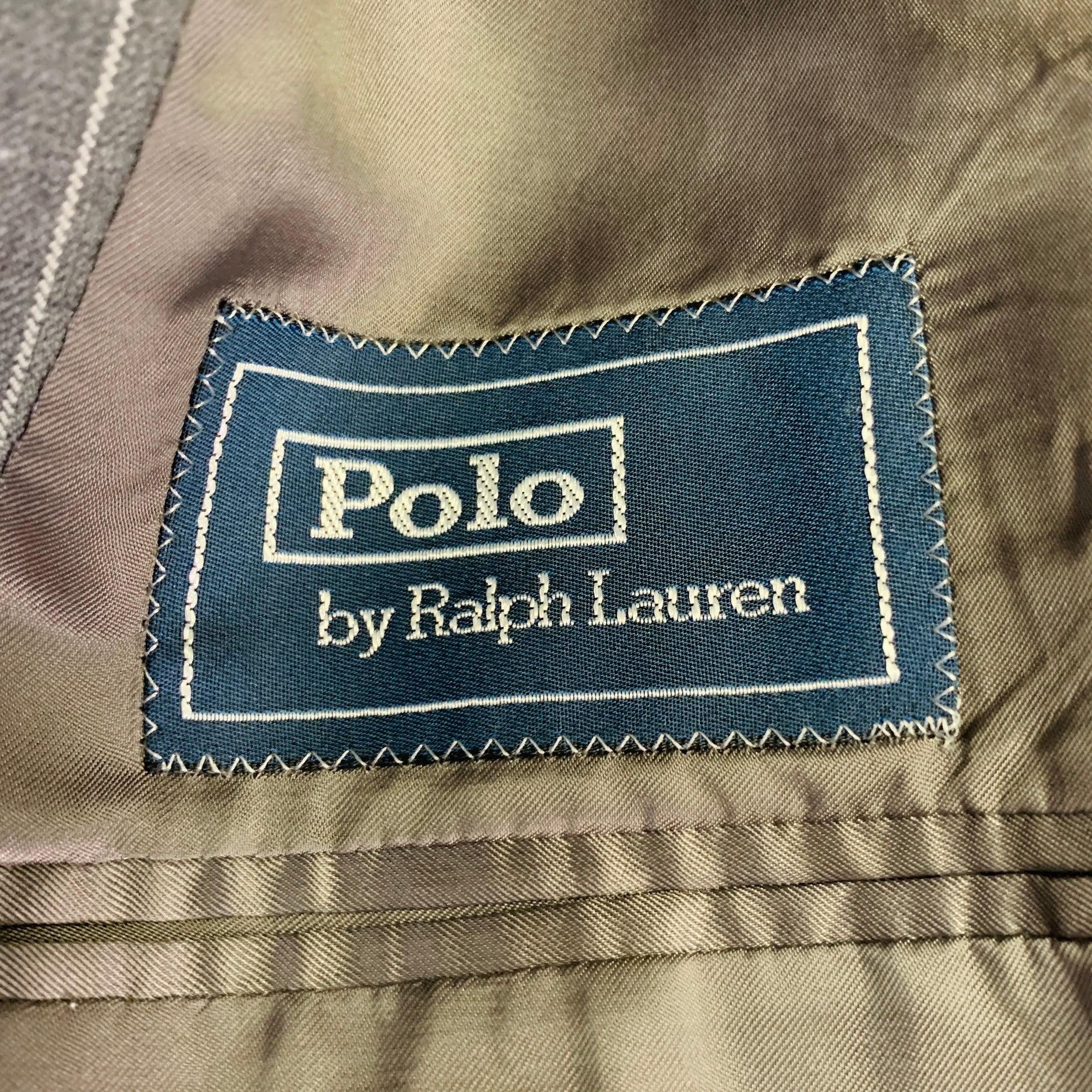 RALPH LAUREN Taille 39 Regular Costume à revers échancré en laine grise à rayures en vente 5
