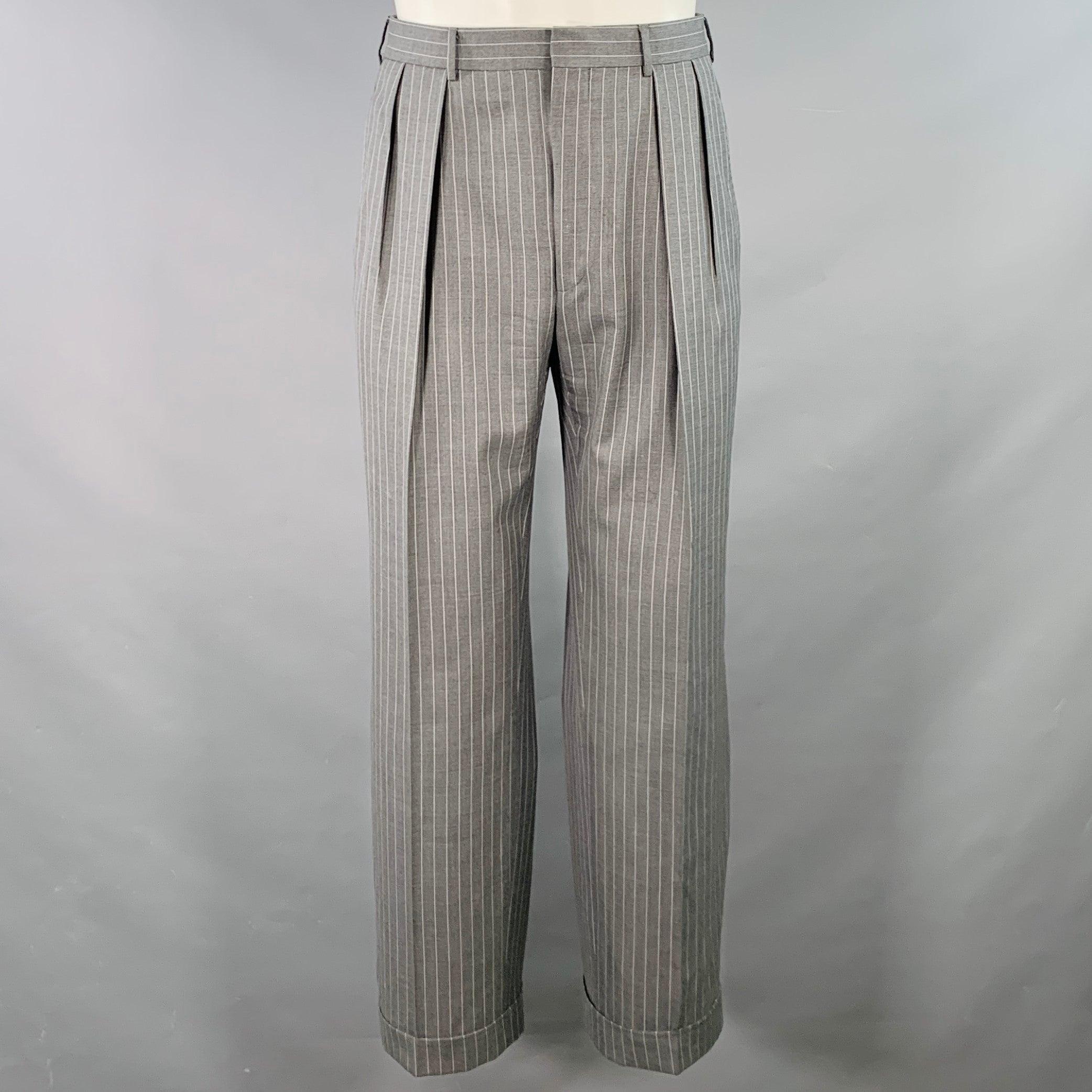 RALPH LAUREN Taille 39 Regular Costume à revers échancré en laine grise à rayures Bon état - En vente à San Francisco, CA