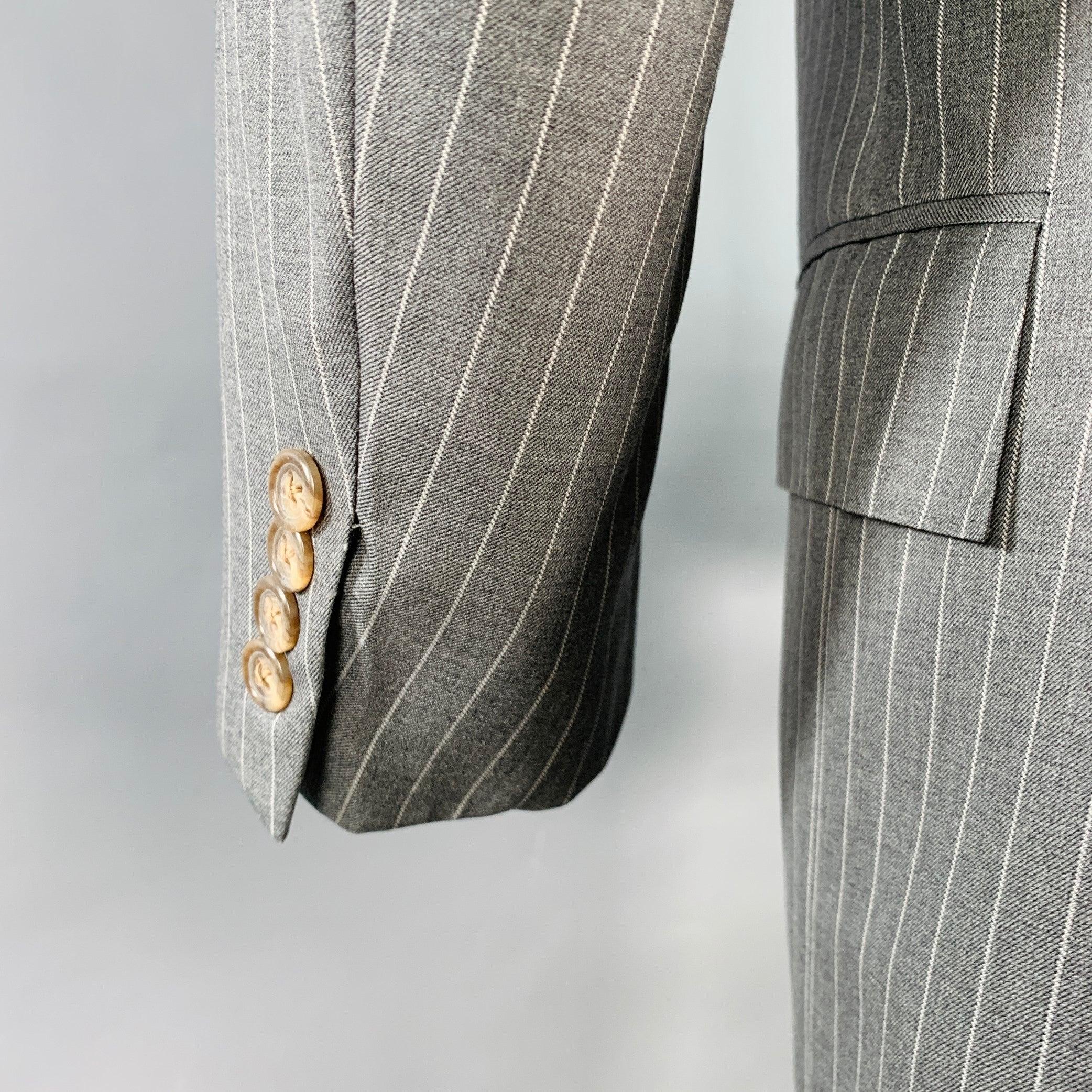 RALPH LAUREN Taille 39 Regular Costume à revers échancré en laine grise à rayures en vente 1