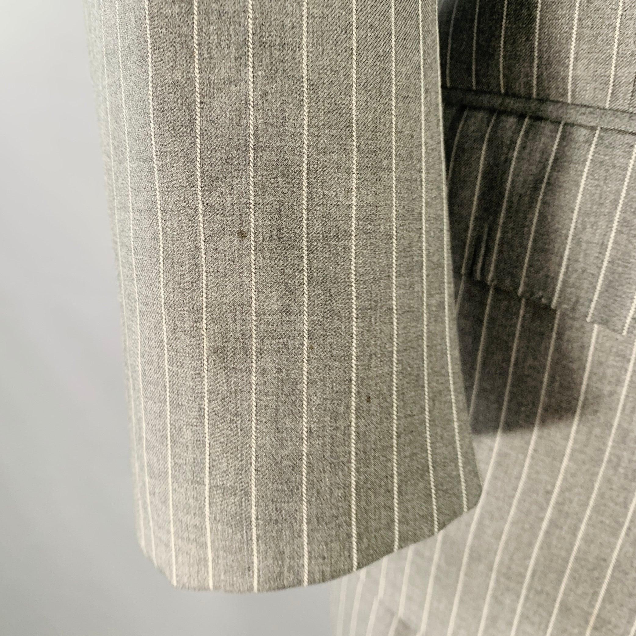 RALPH LAUREN Taille 39 Regular Costume à revers échancré en laine grise à rayures en vente 3